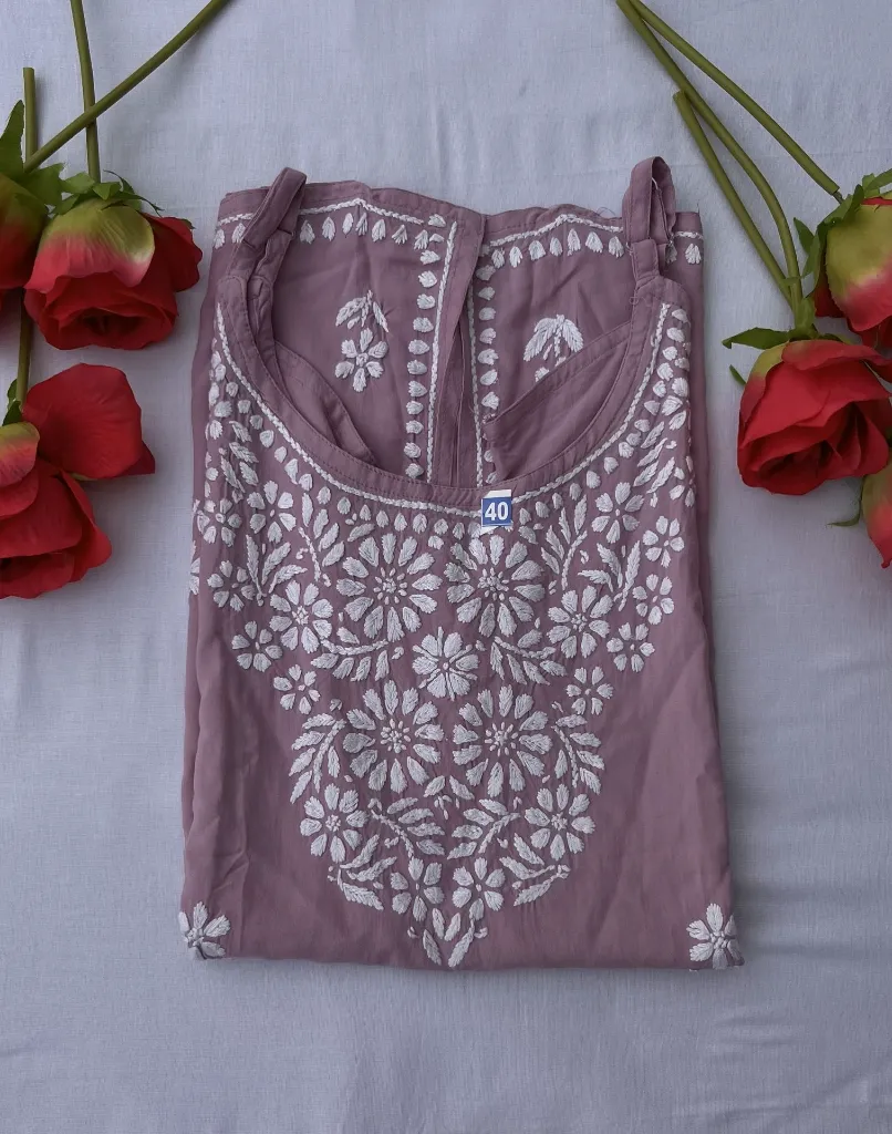Top Sleeveless - Cotton Lucknawi Chikankari - Dusty Mauve - Pic2.webp
