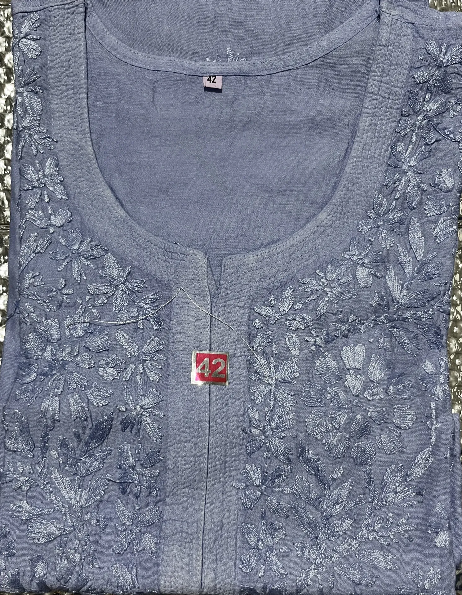 SK-021-Handcrafted Chikankari Chanderi Short Kurti-Size 42