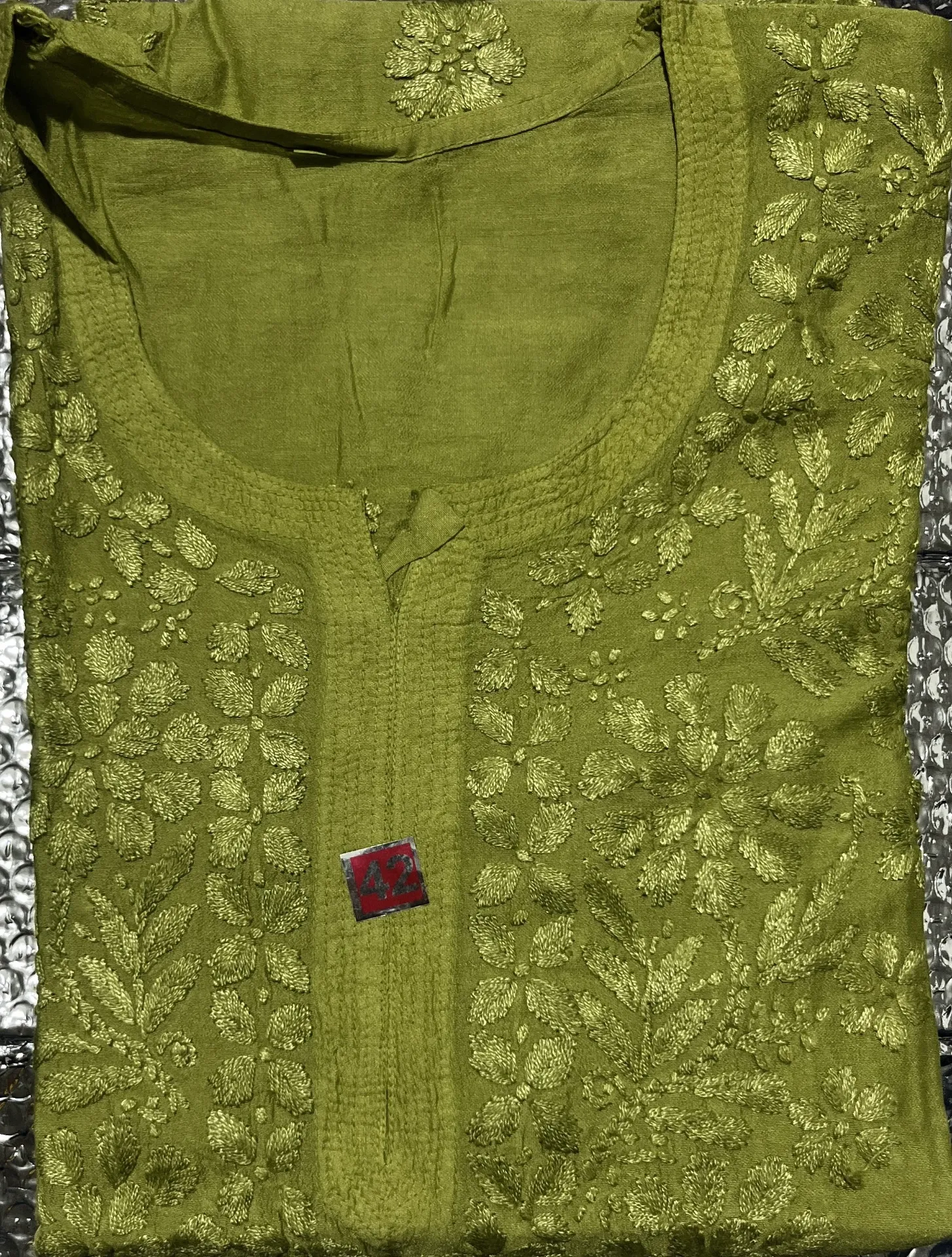 SK-022-Handcrafted Chikankari Chanderi Short Kurti-Size 42