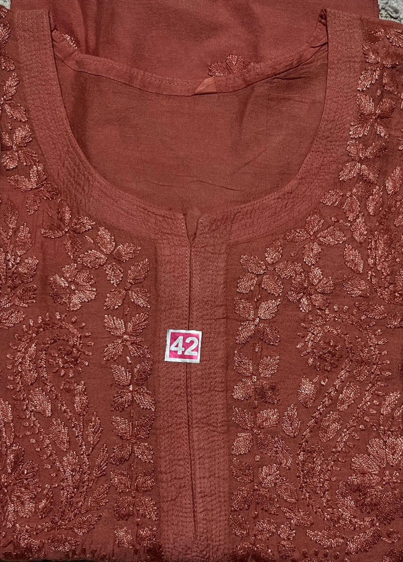 SK-023-Handcrafted Chikankari Chanderi Short Kurti-Size 42