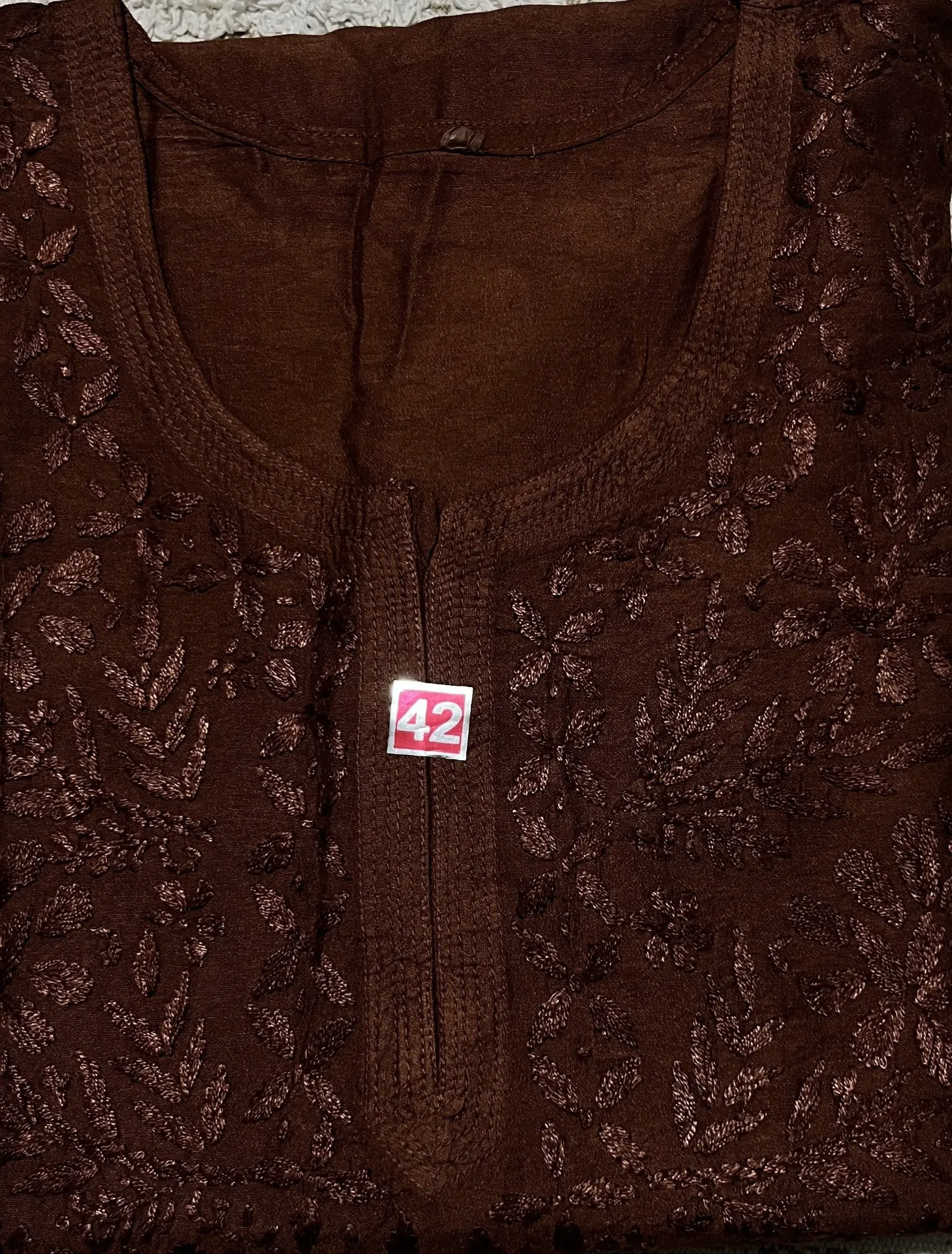 SK-024-Handcrafted Chikankari Chanderi Short Kurti-Size 42