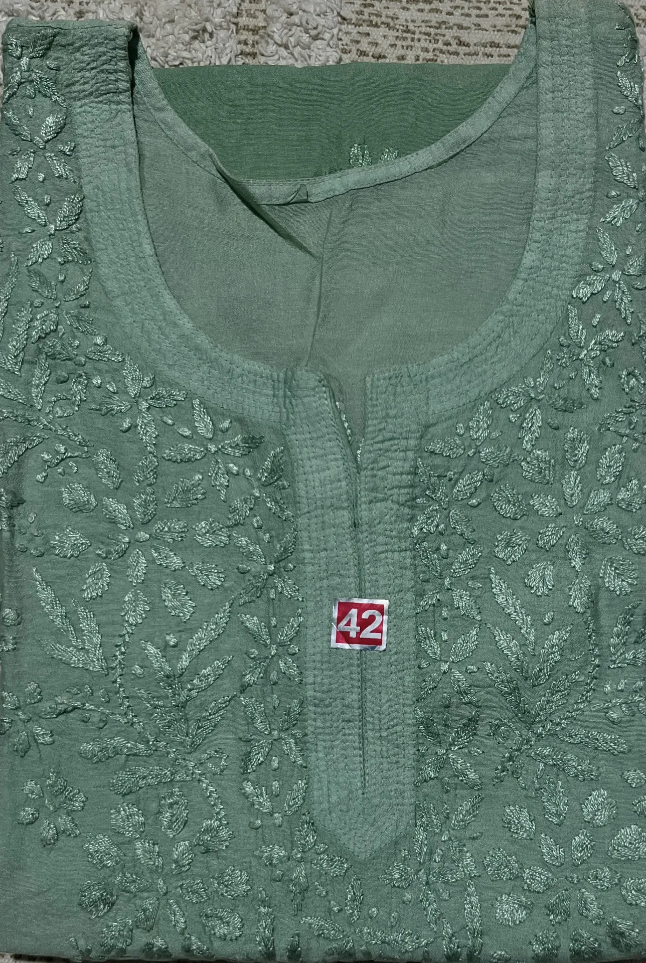 SK-026-Handcrafted Chikankari Chanderi Short Kurti-Size 42