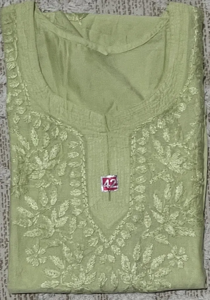 SK-027-Handcrafted Chikankari Chanderi Short Kurti-Size 42