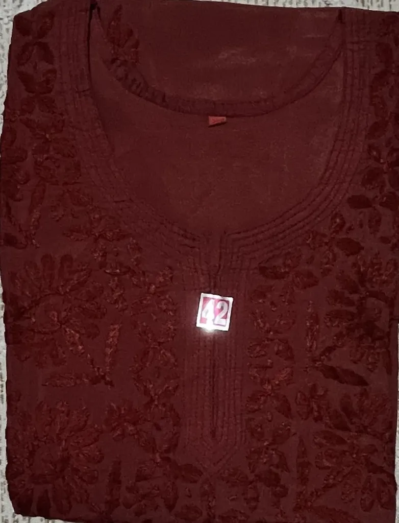SK-028-Handcrafted Chikankari Chanderi Short Kurti-Size 42