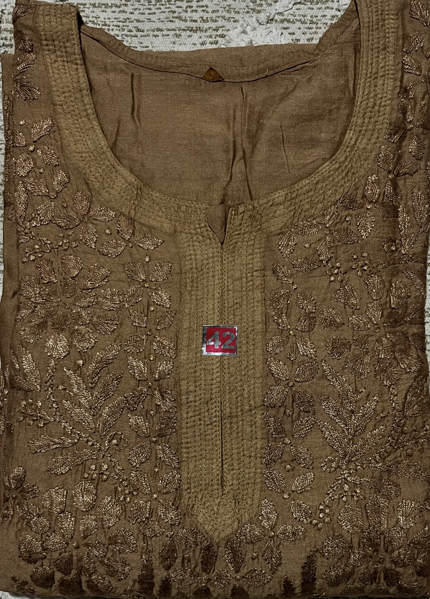 SK-029-Handcrafted Chikankari Chanderi Short Kurti-Size 42