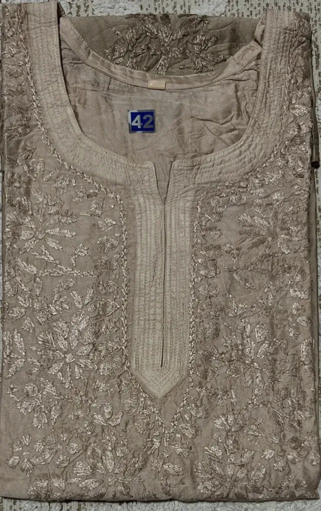 SK-030-Handcrafted Chikankari Chanderi Short Kurti-Size 42