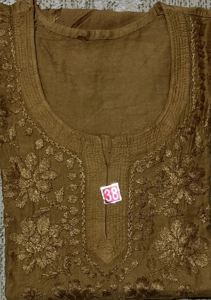SK-031-Handcrafted Chikankari Chanderi Short Kurti-Size 38