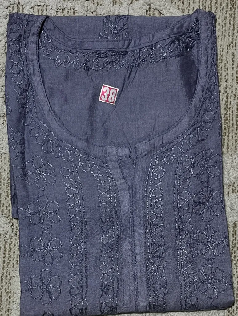 SK-032-Handcrafted Chikankari Chanderi Short Kurti-Size 38