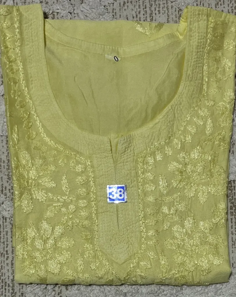 SK-034-Handcrafted Chikankari Chanderi Short Kurti-Size 38