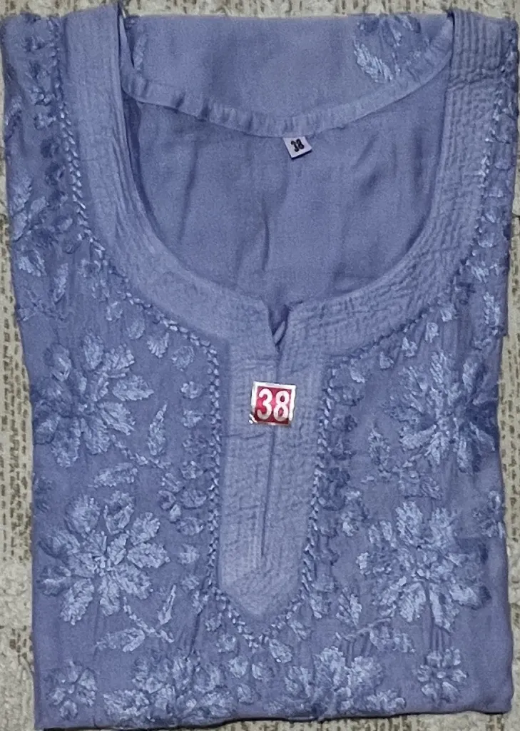 SK-035-Handcrafted Chikankari Chanderi Short Kurti-Size 38