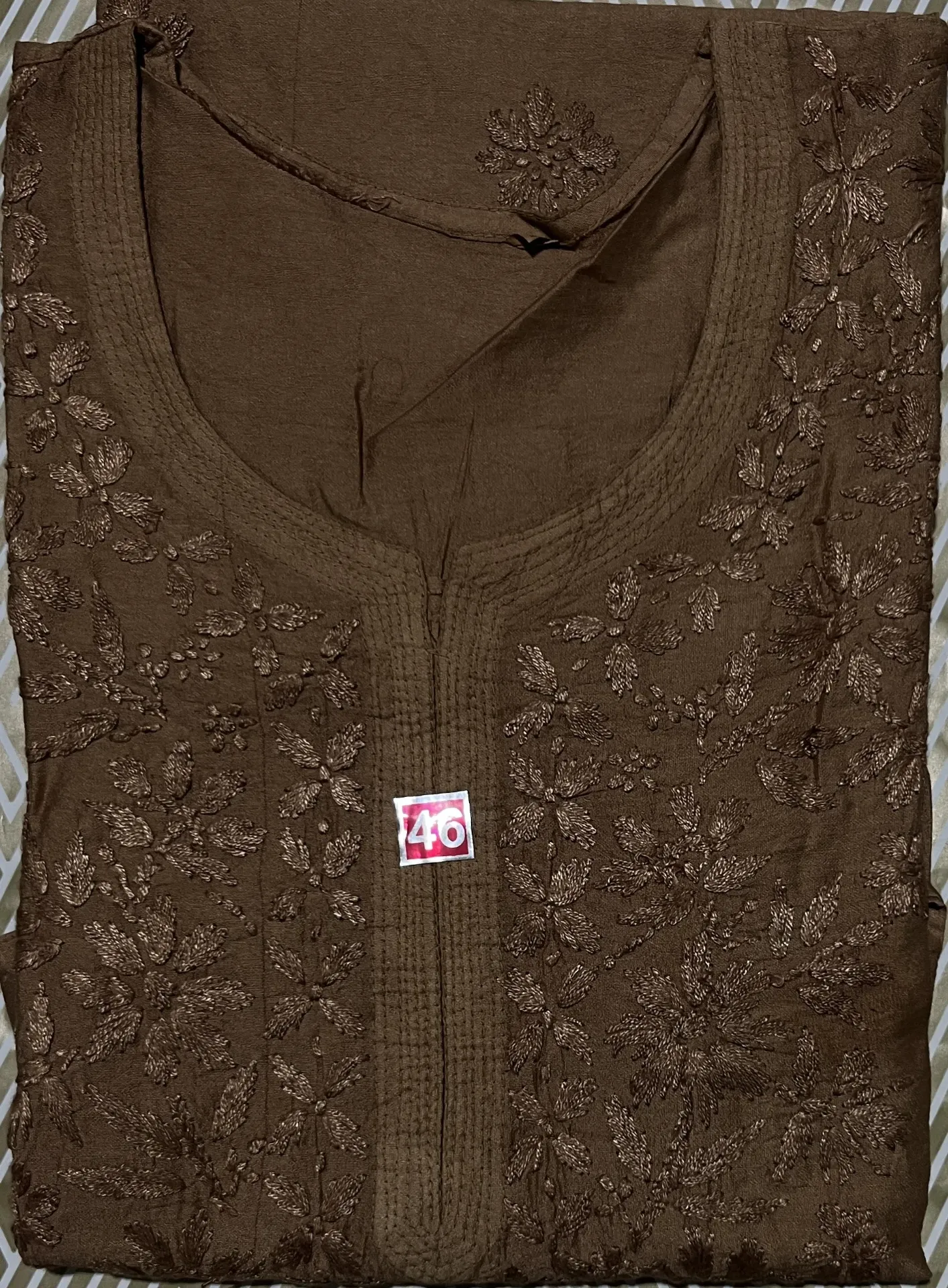 SK-036-Handcrafted Chikankari Chanderi Short Kurti-Size 40