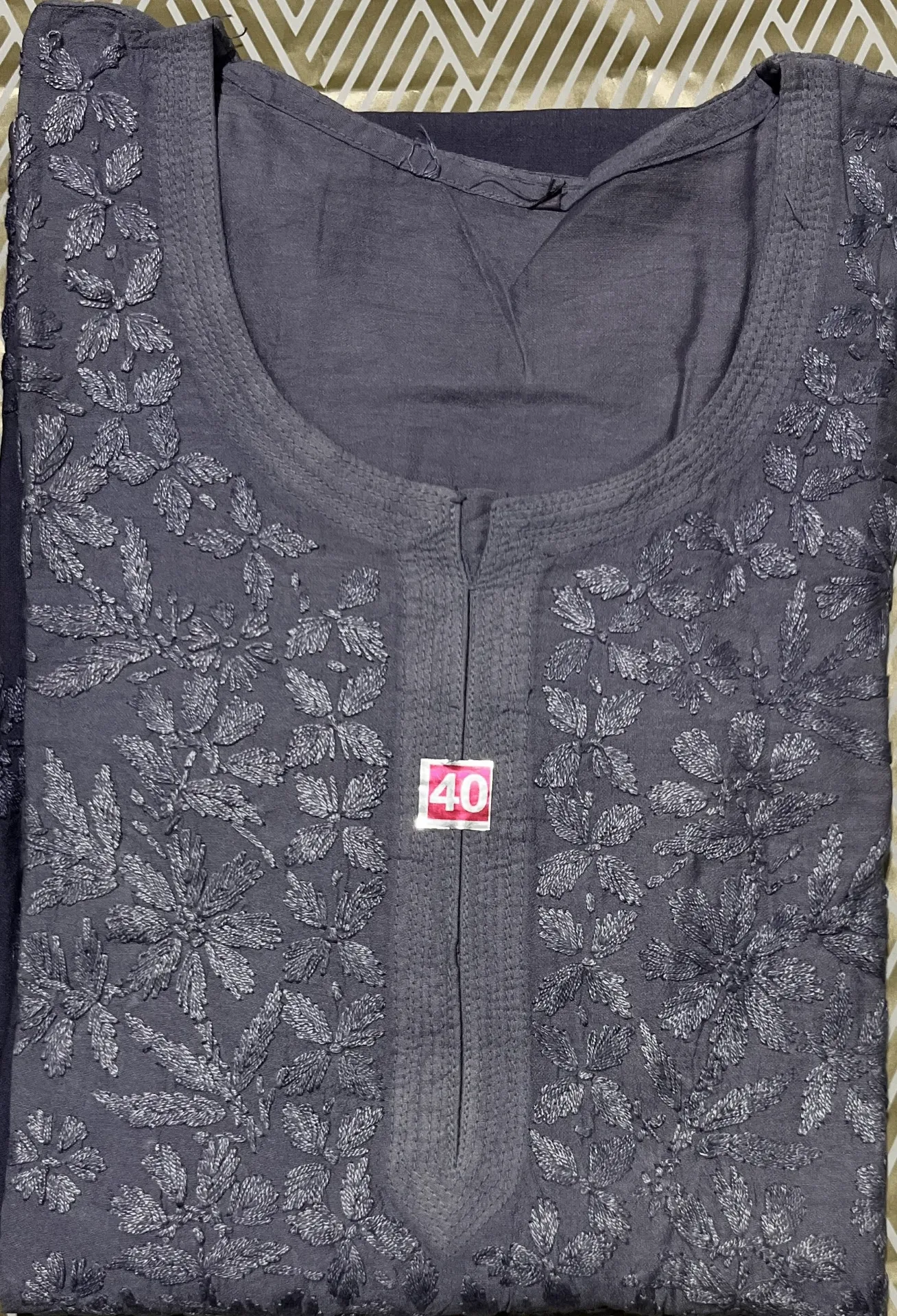 SK-037-Handcrafted Chikankari Chanderi Short Kurti-Size 40