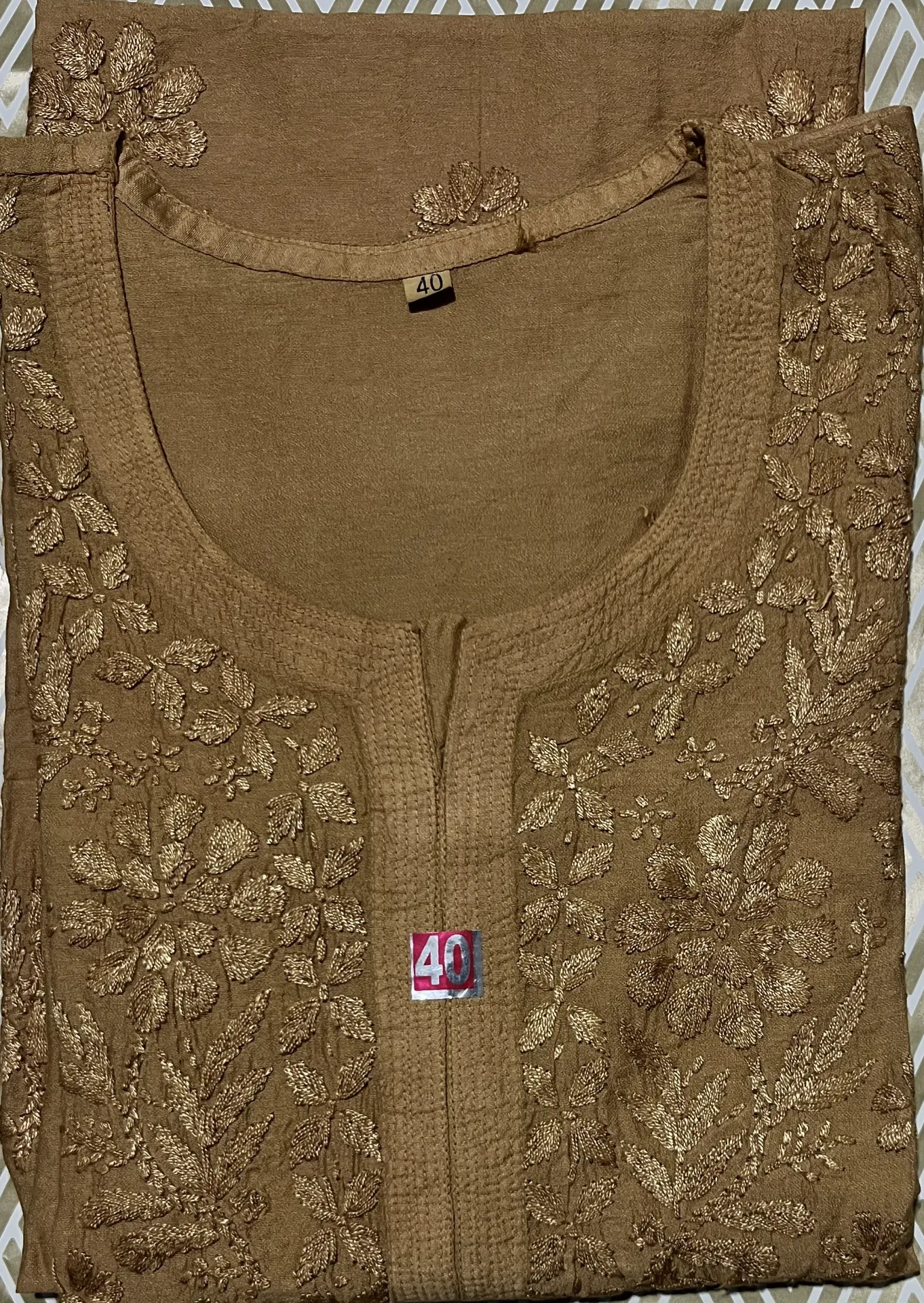 SK-038-Handcrafted Chikankari Chanderi Short Kurti-Size 40