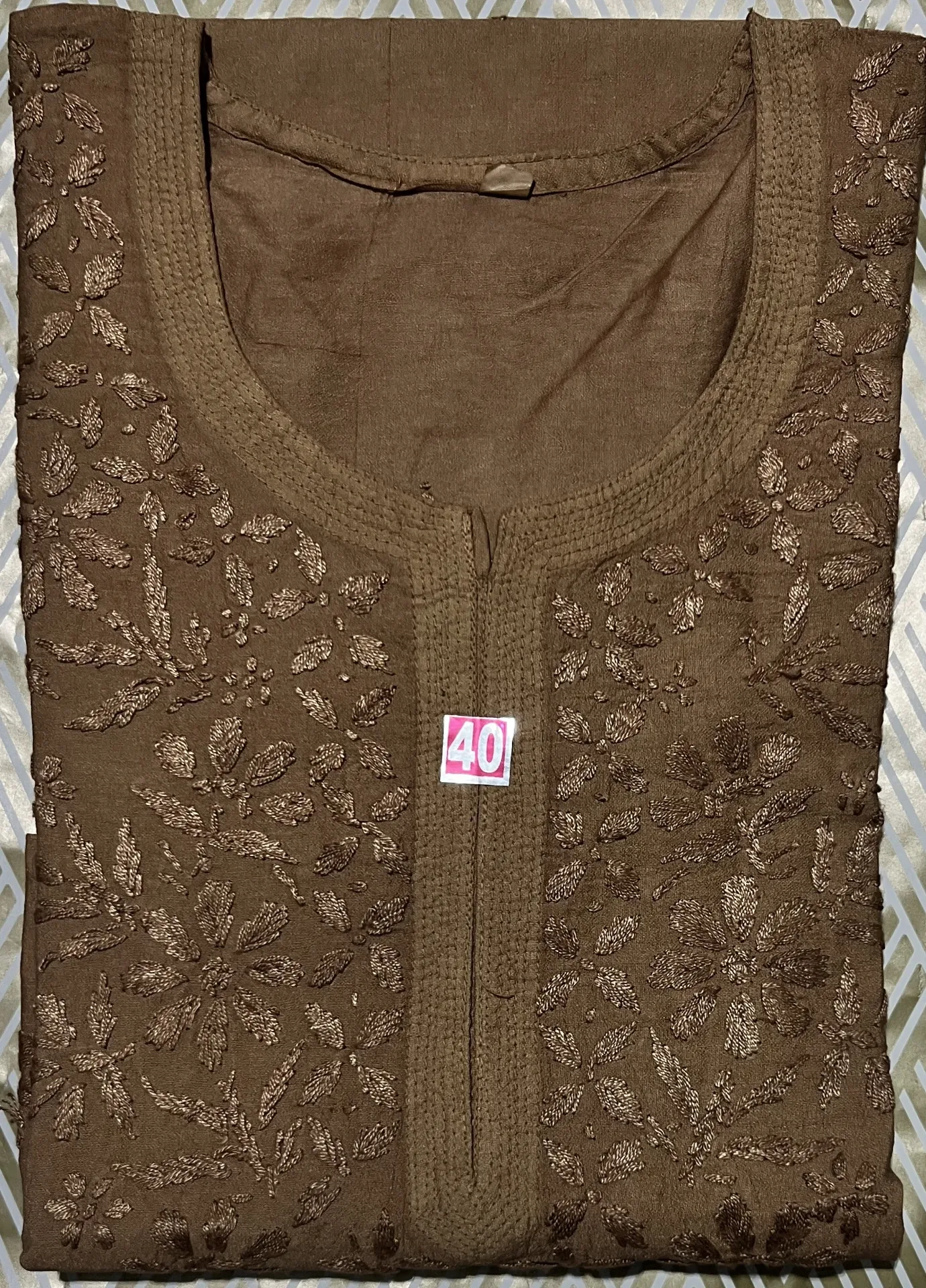 SK-039-Handcrafted Chikankari Chanderi Short Kurti-Size 40