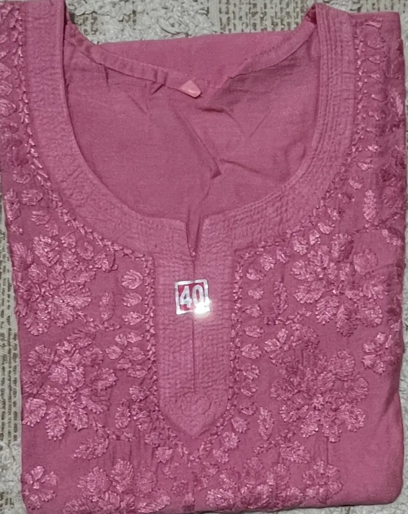 SK-040-Handcrafted Chikankari Chanderi Short Kurti-Size 40