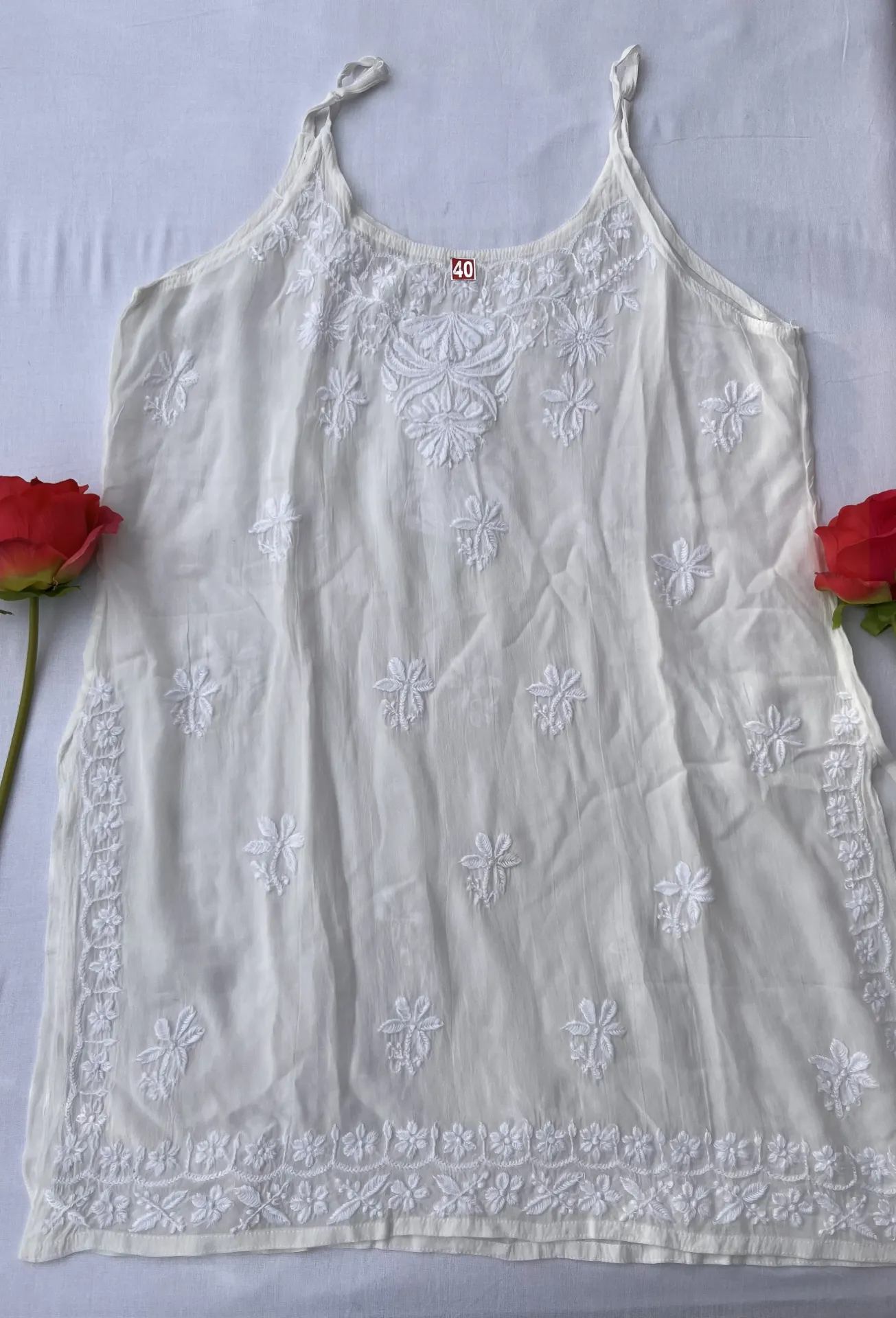 Sleeveless Top - Cotton Lucknawi Chikankari - White