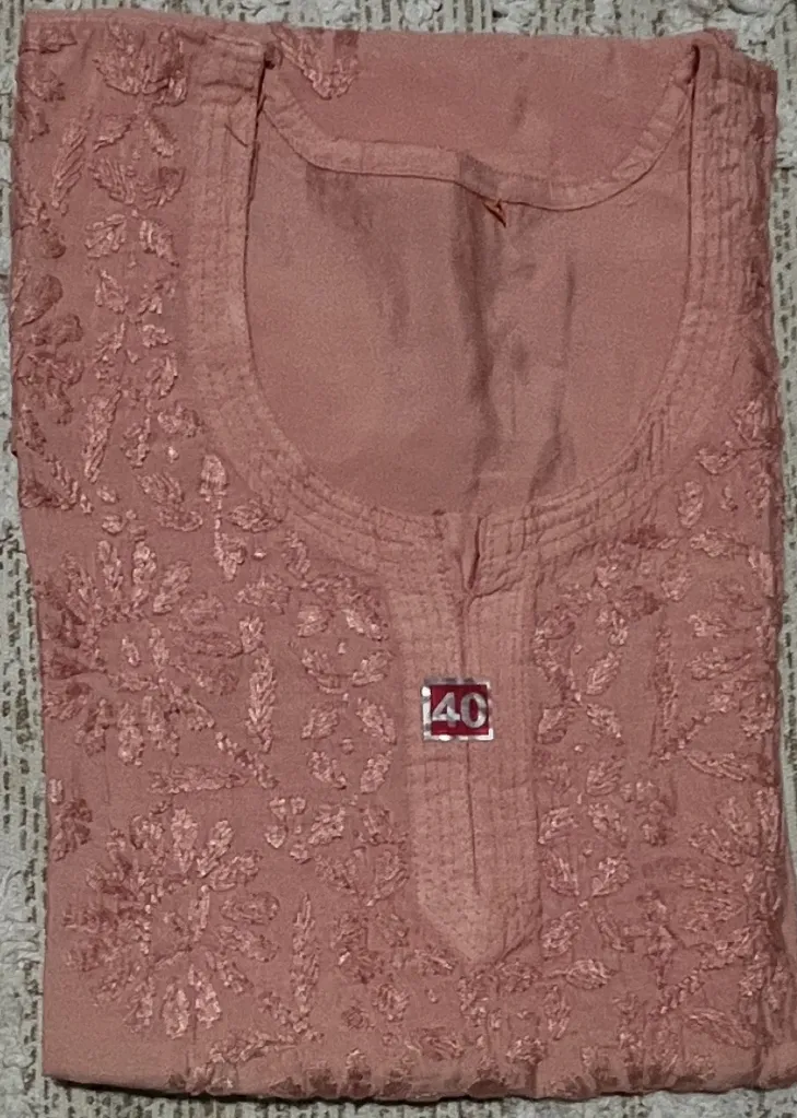 SK-041-Handcrafted Chikankari Chanderi Short Kurti-Size 40