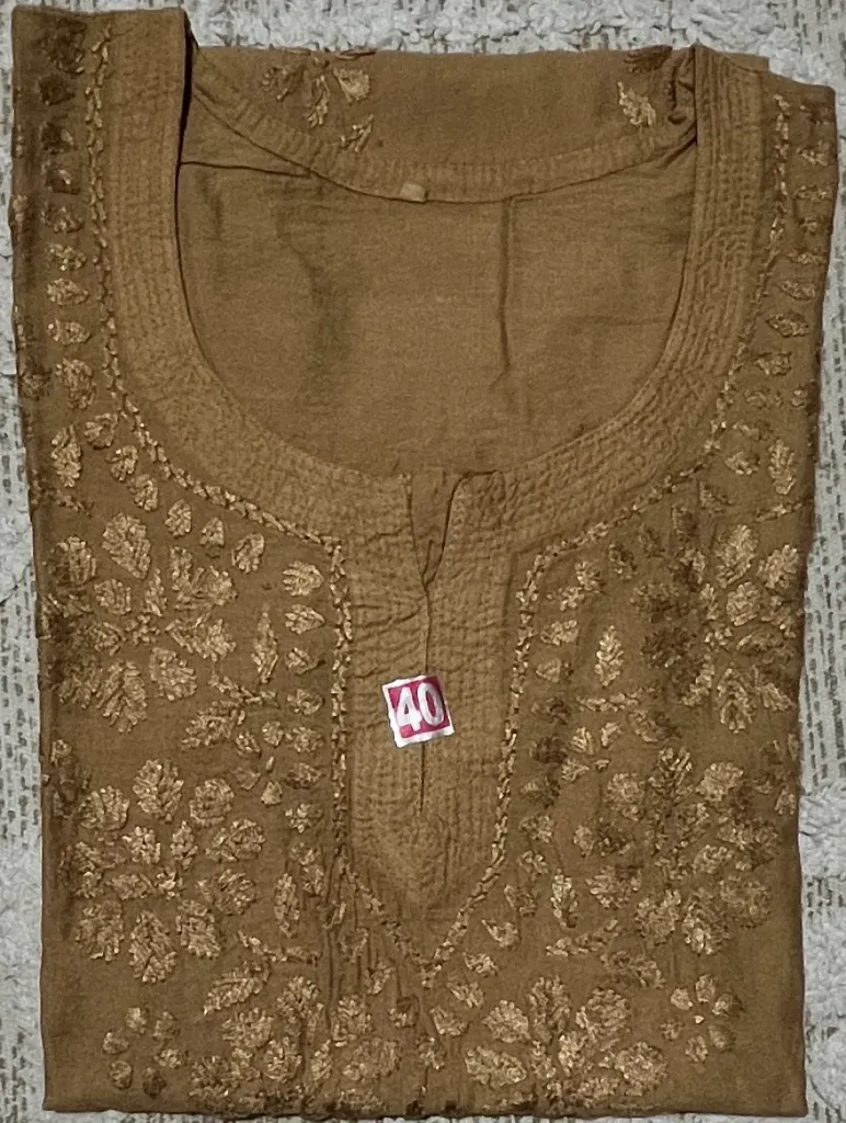 SK-042-Handcrafted Chikankari Chanderi Short Kurti-Size 40