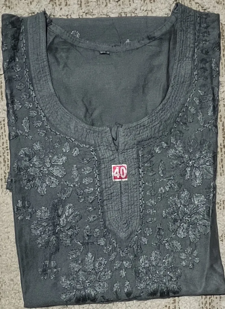 SK-043-Handcrafted Chikankari Chanderi Short Kurti-Size 40