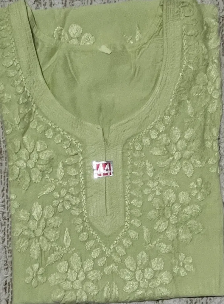 SK-044-Handcrafted Chikankari Chanderi Short Kurti-Size 44