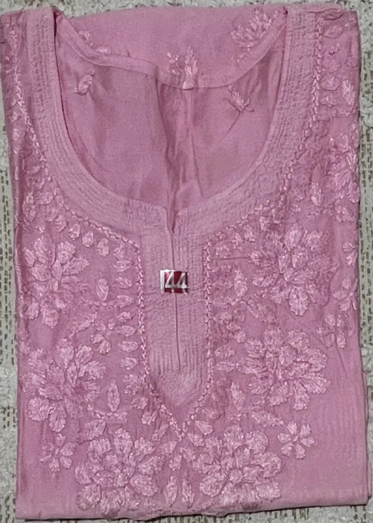 SK-045-Handcrafted Chikankari Chanderi Short Kurti-Size 44