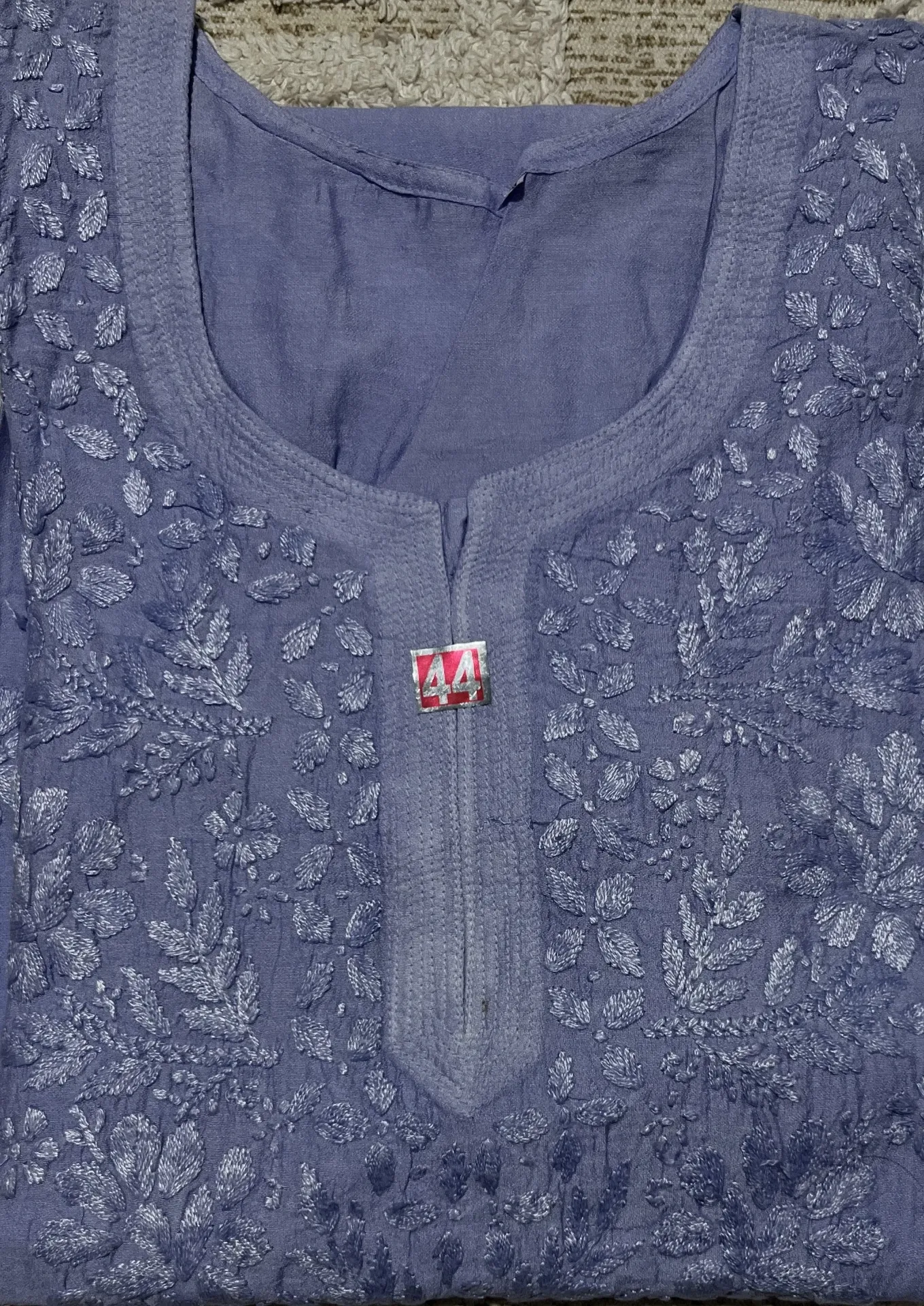 SK-046-Handcrafted Chikankari Chanderi Short Kurti-Size 44