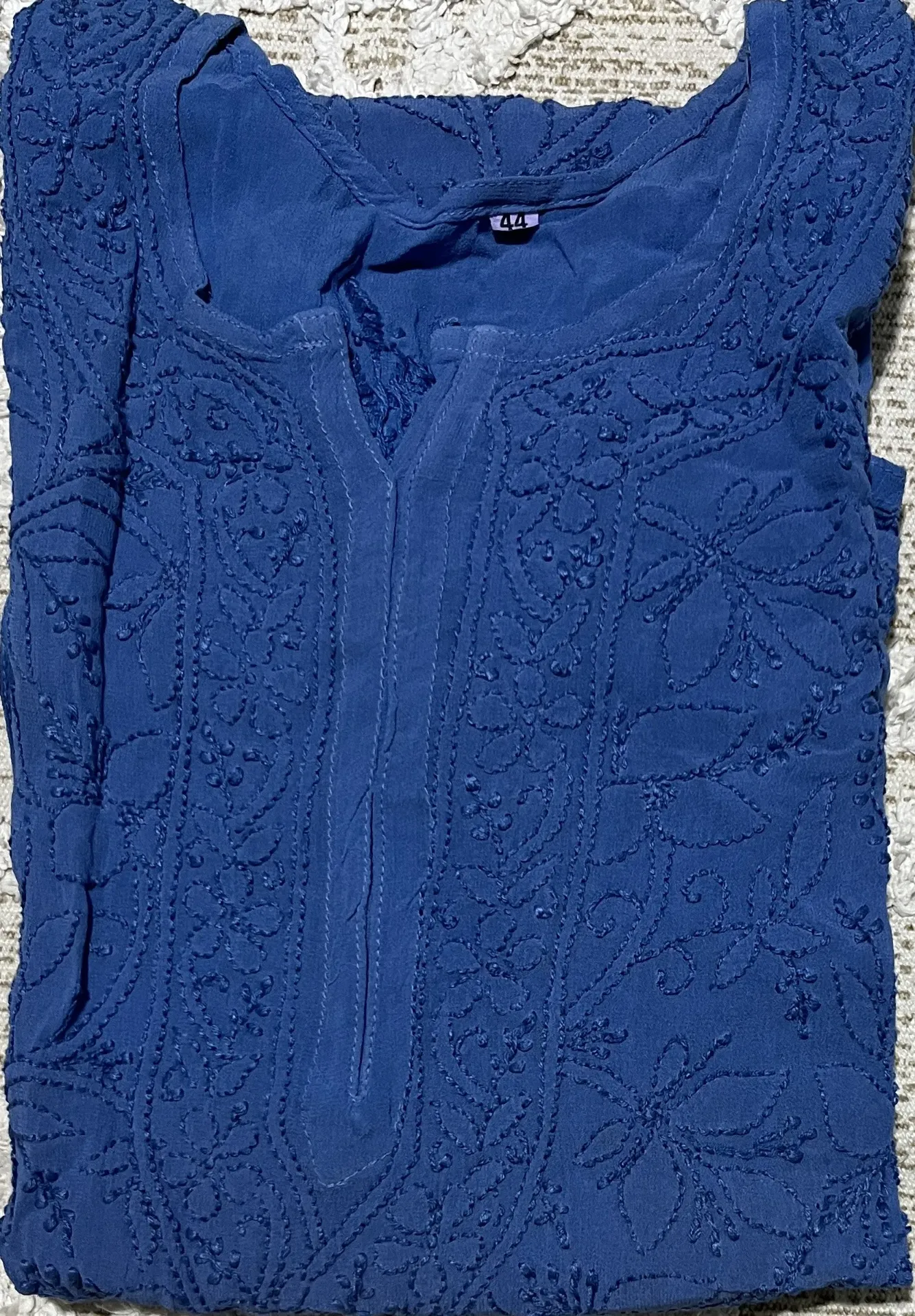 LK-013-Handcrfated Chikankari Viscos Georgette Long Kurti - Size 44