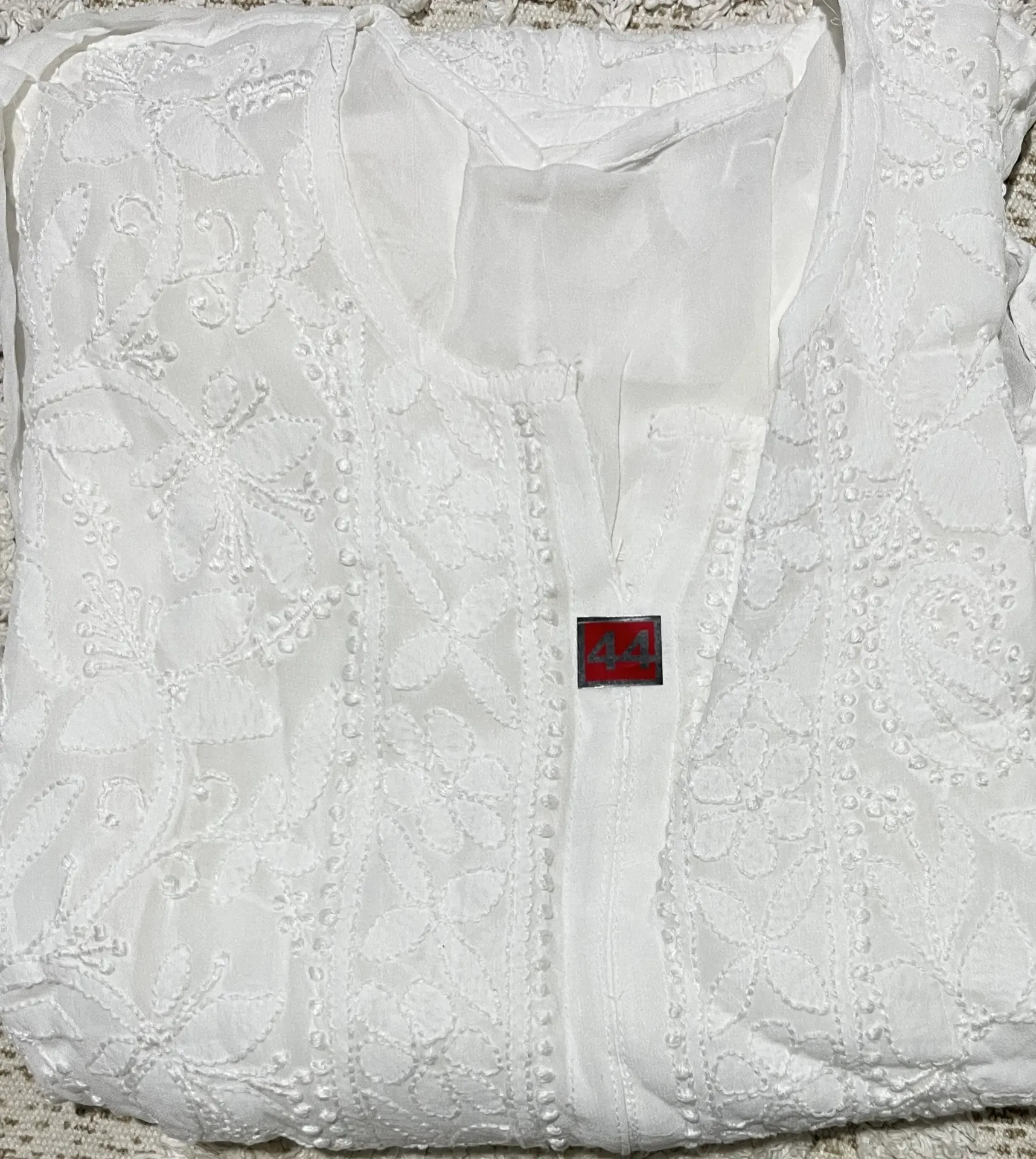 LK-014-Handcrfated Chikankari Viscos Georgette Long Kurti - Size 44