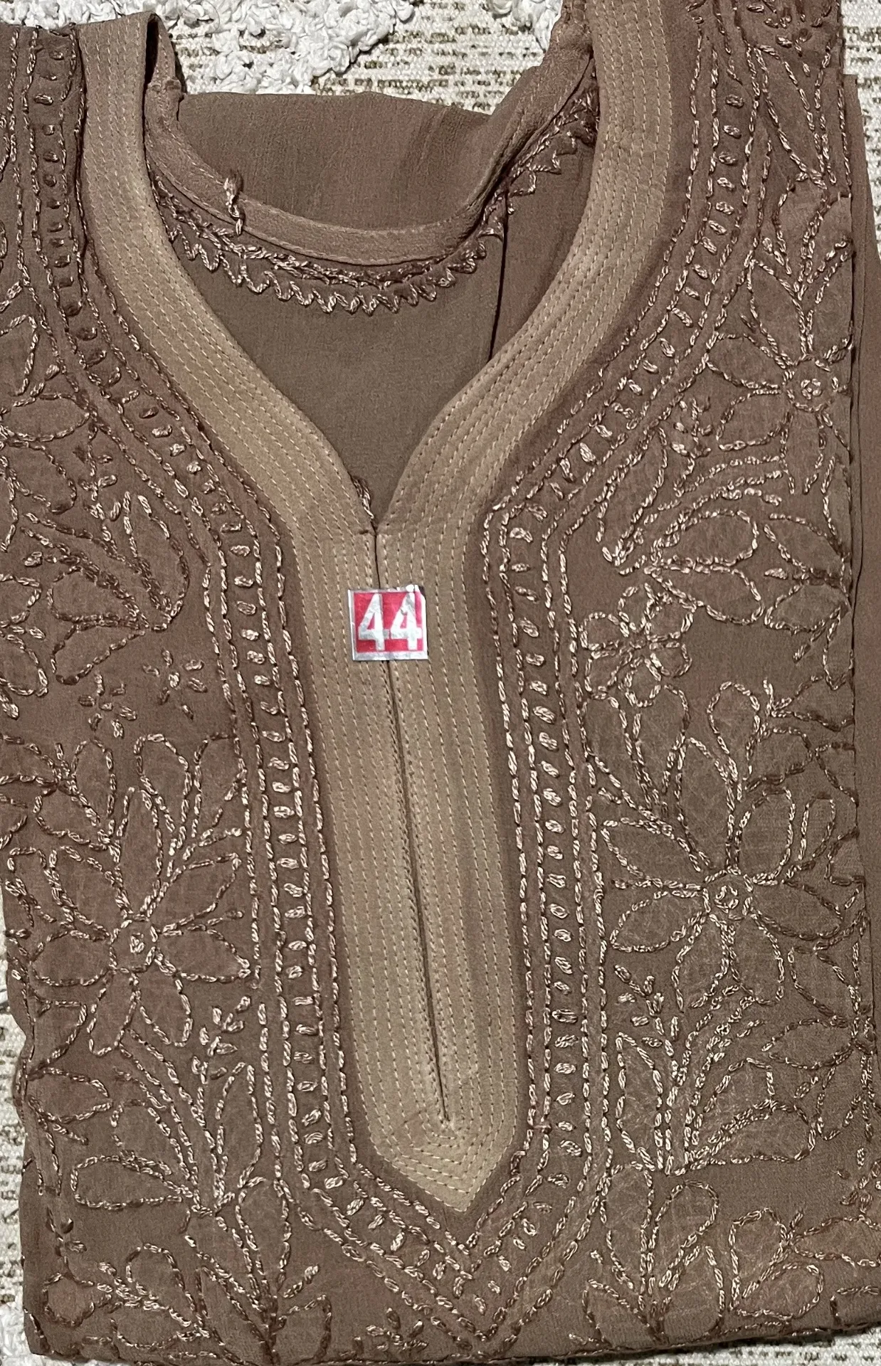 LK-015-Handcrfated Chikankari Viscos Georgette Long Kurti - Size 44