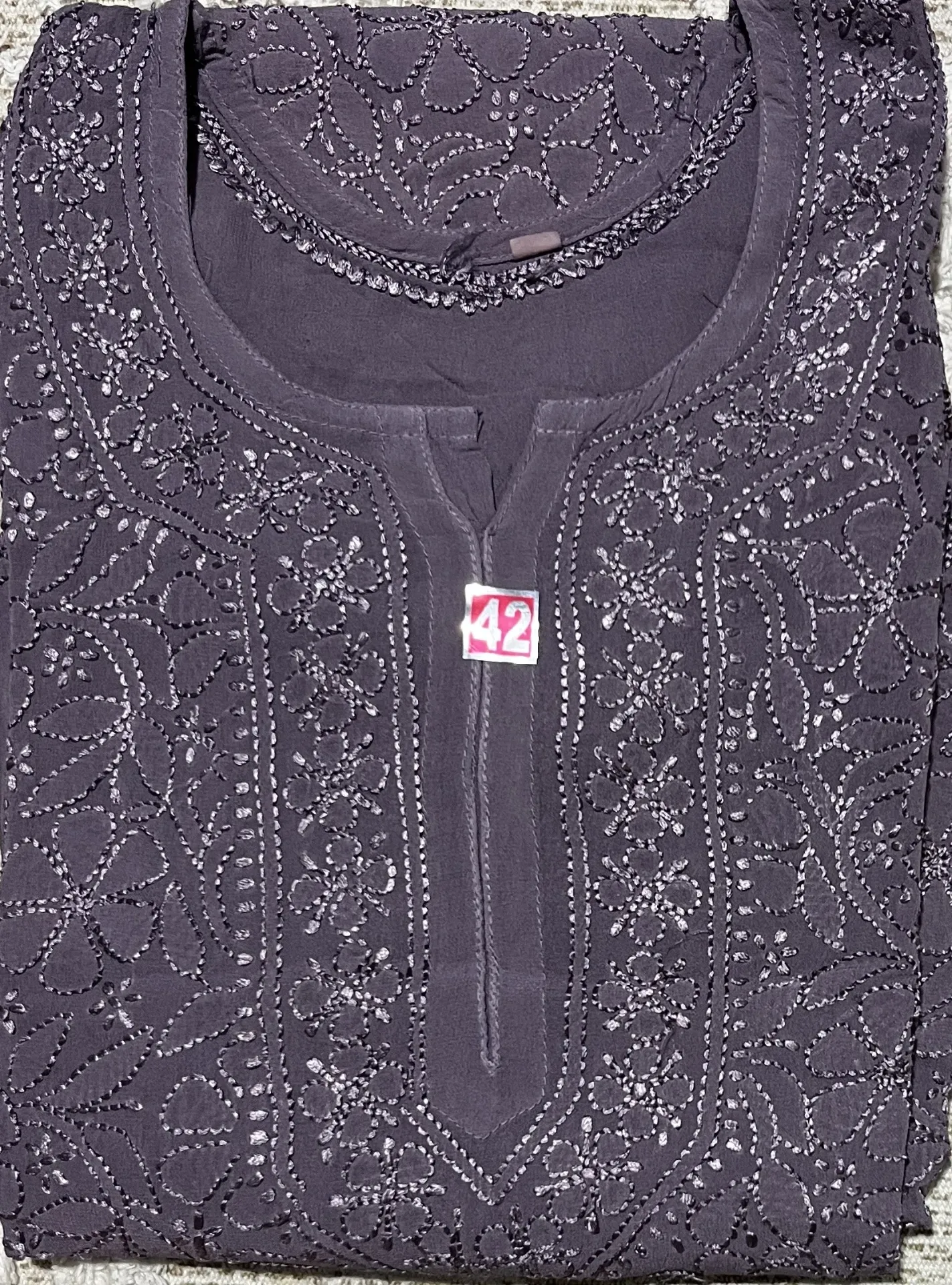 LK-016-Handcrfated Chikankari Viscos Resham Jaal Long Kurti - Size 42