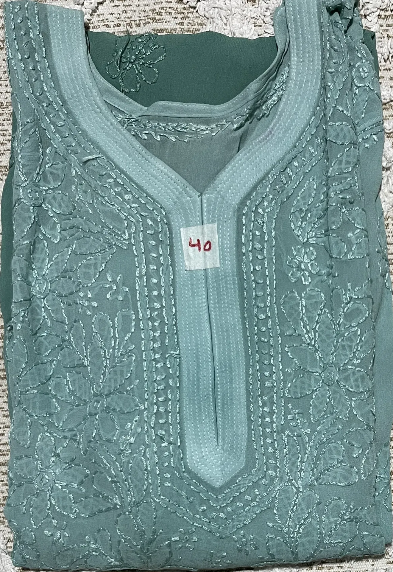 LK-018-Handcrfated Chikankari Viscos Georgette Long Kurti - Size 40