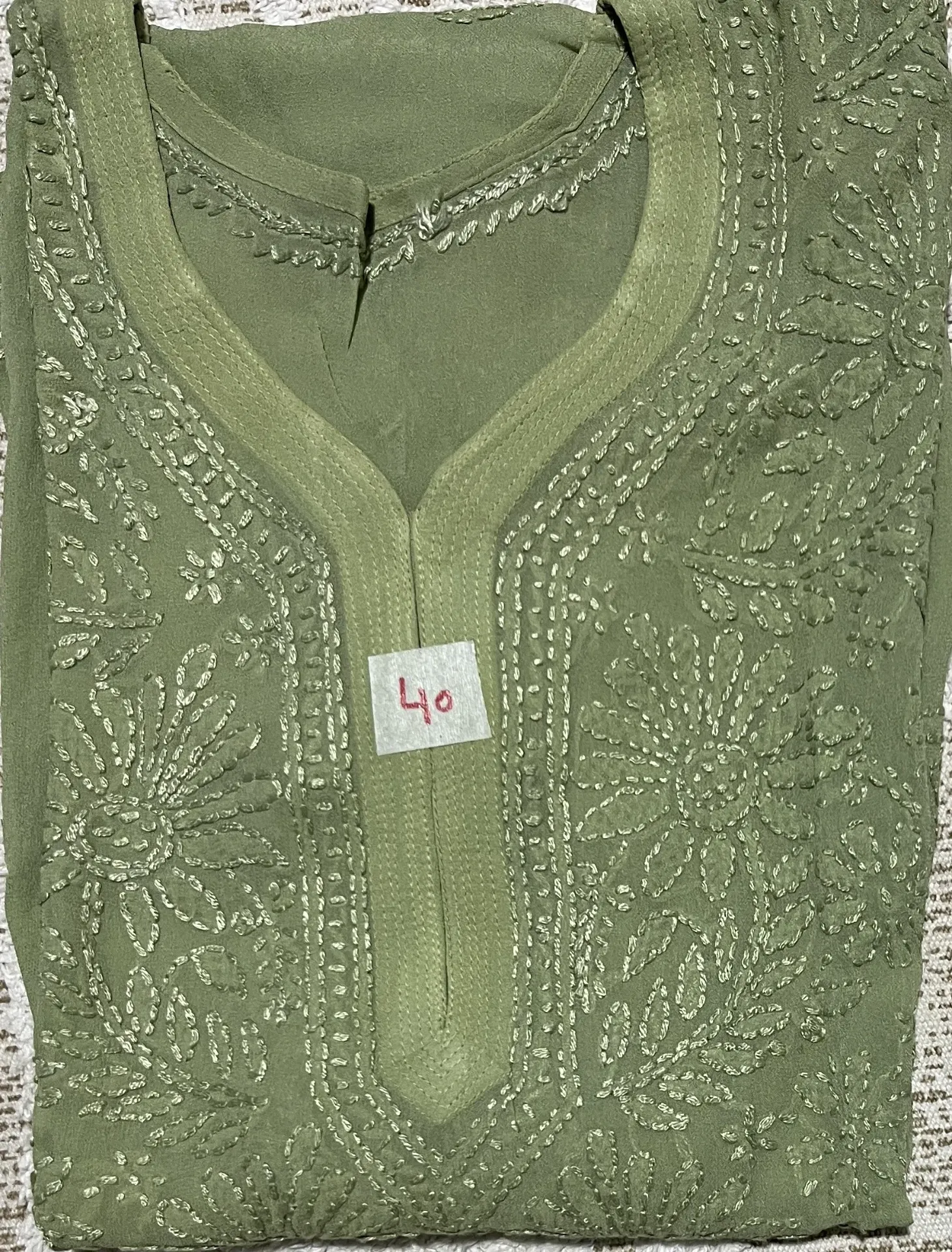 LK-019-Handcrfated Chikankari Viscos Georgette Long Kurti - Size 40
