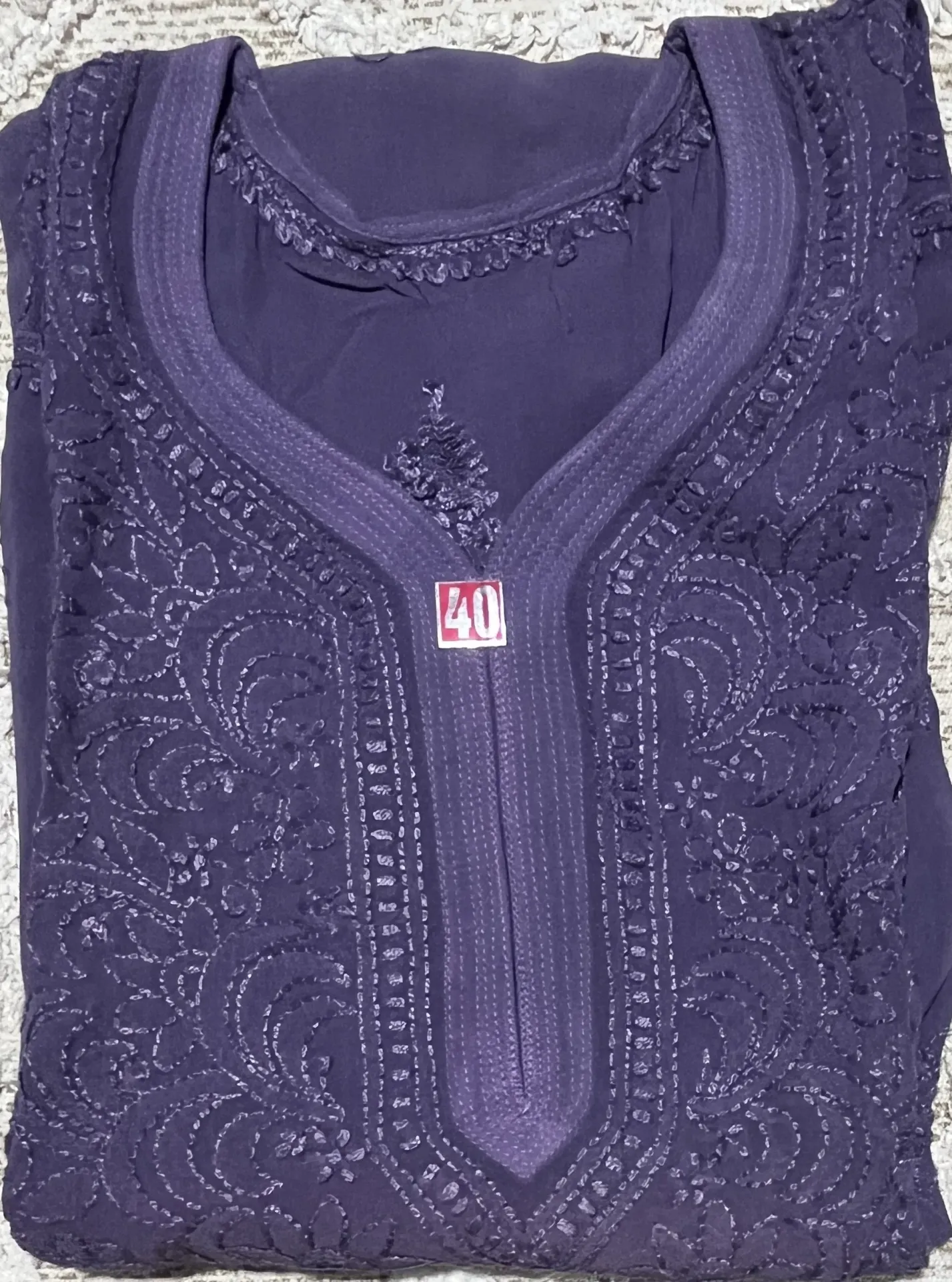 LK-021-Handcrfated Chikankari Viscos Georgette Long Kurti - Size 40