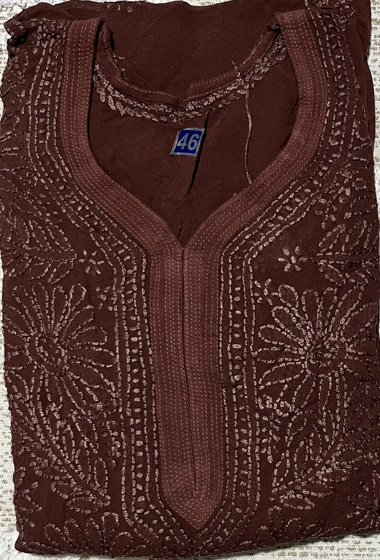 LK-022-Handcrfated Chikankari Viscos Georgette Long Kurti - Size 46