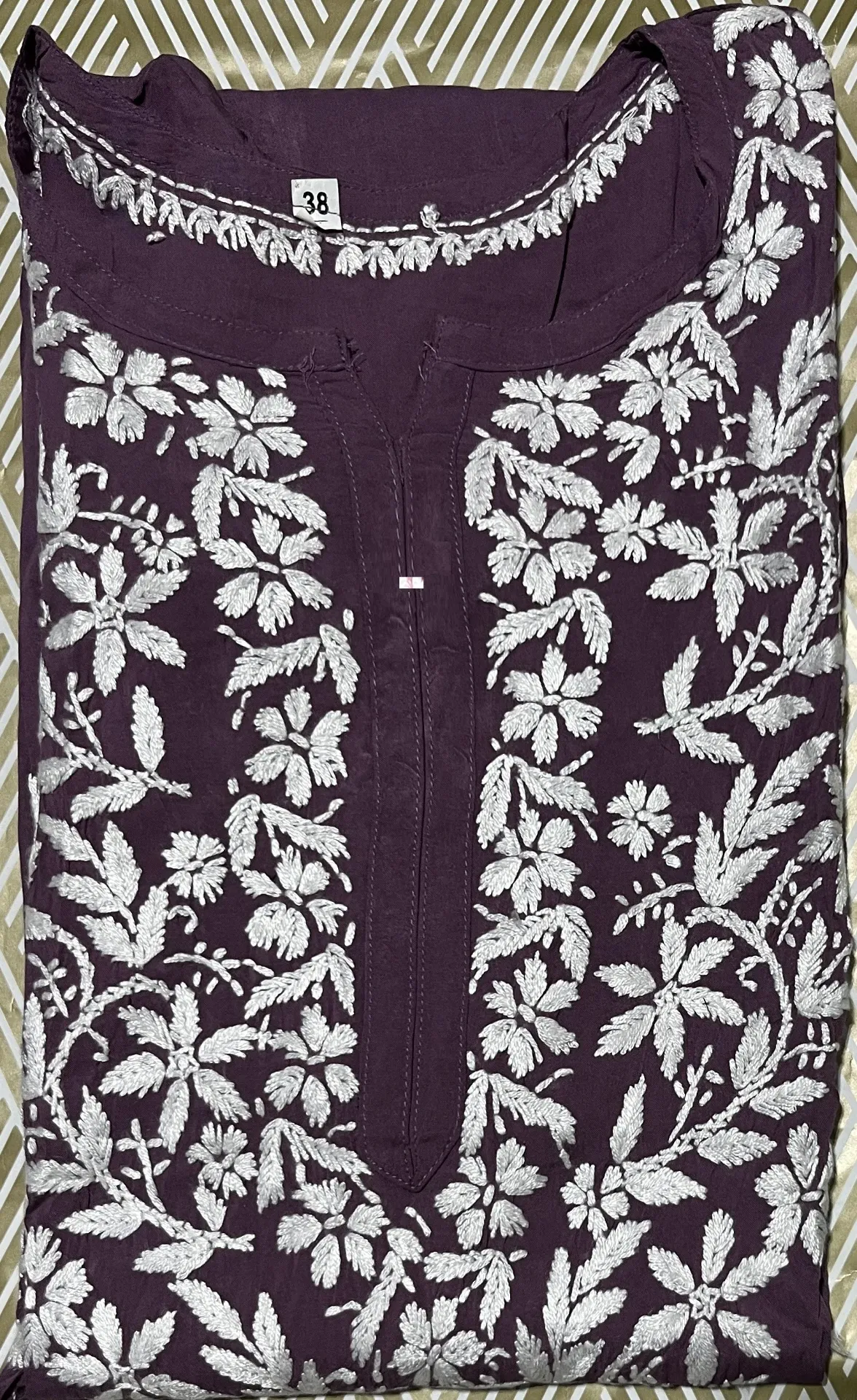 LK-023-Handcrfated Chikankari Ryon Cotton Long Kurti - Size 38