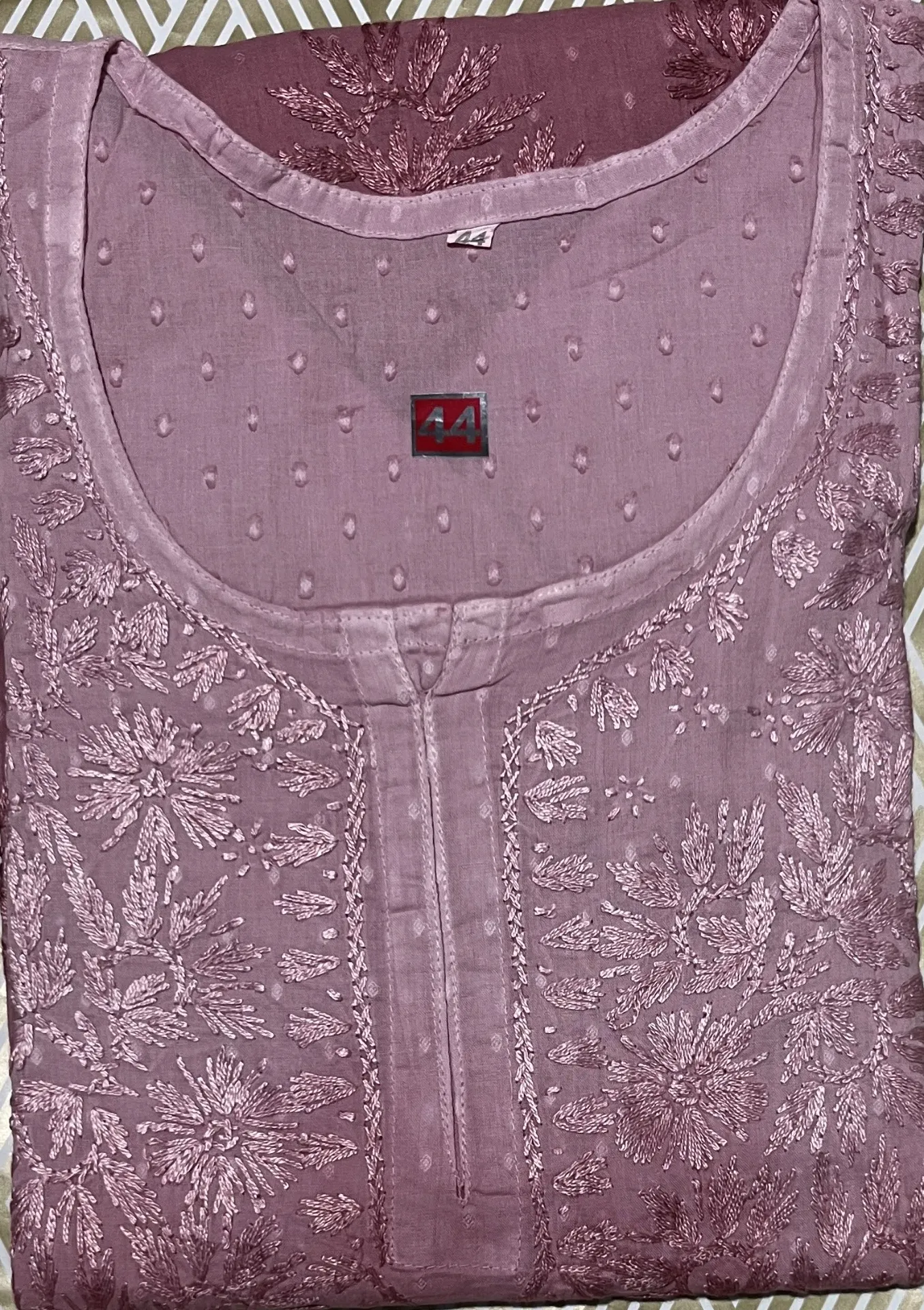 SK-047-Handcrafted Chikankari Dobby Cotton Short Kurti-Size 44
