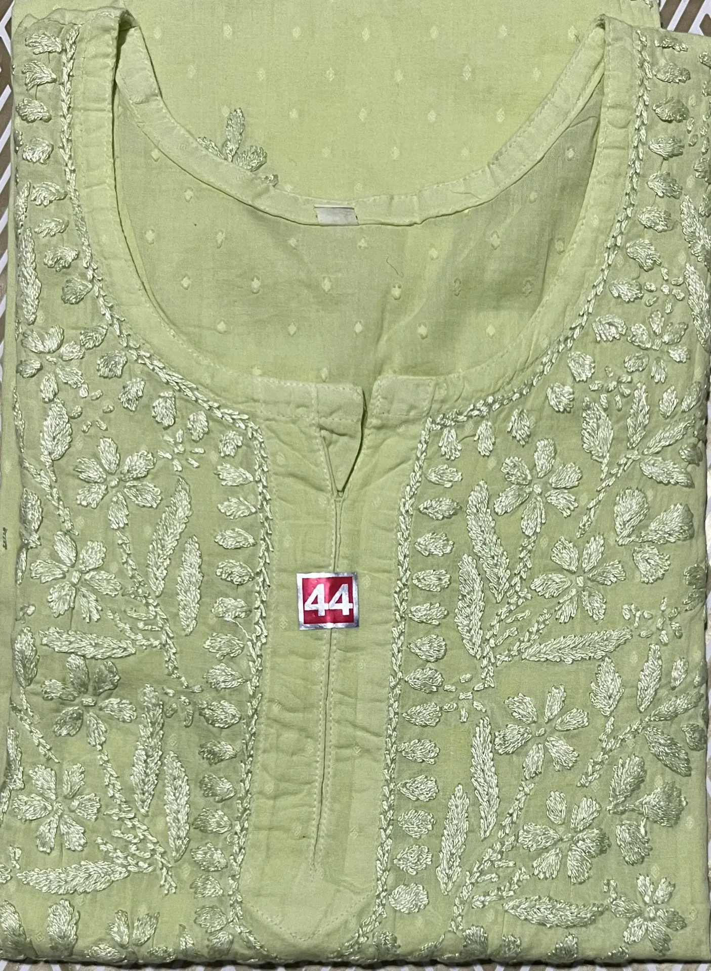 SK-048-Handcrafted Chikankari Dobby Cotton Short Kurti-Size 44