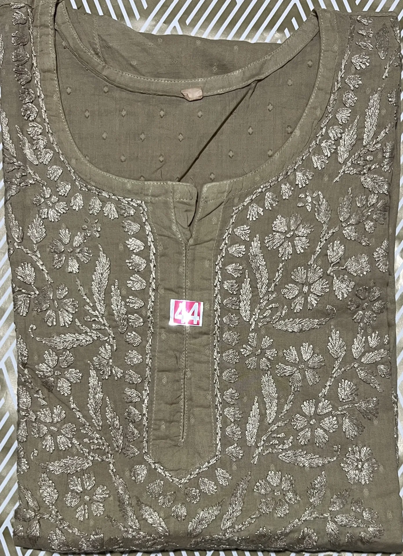 SK-049-Handcrafted Chikankari Dobby Cotton Short Kurti-Size 44