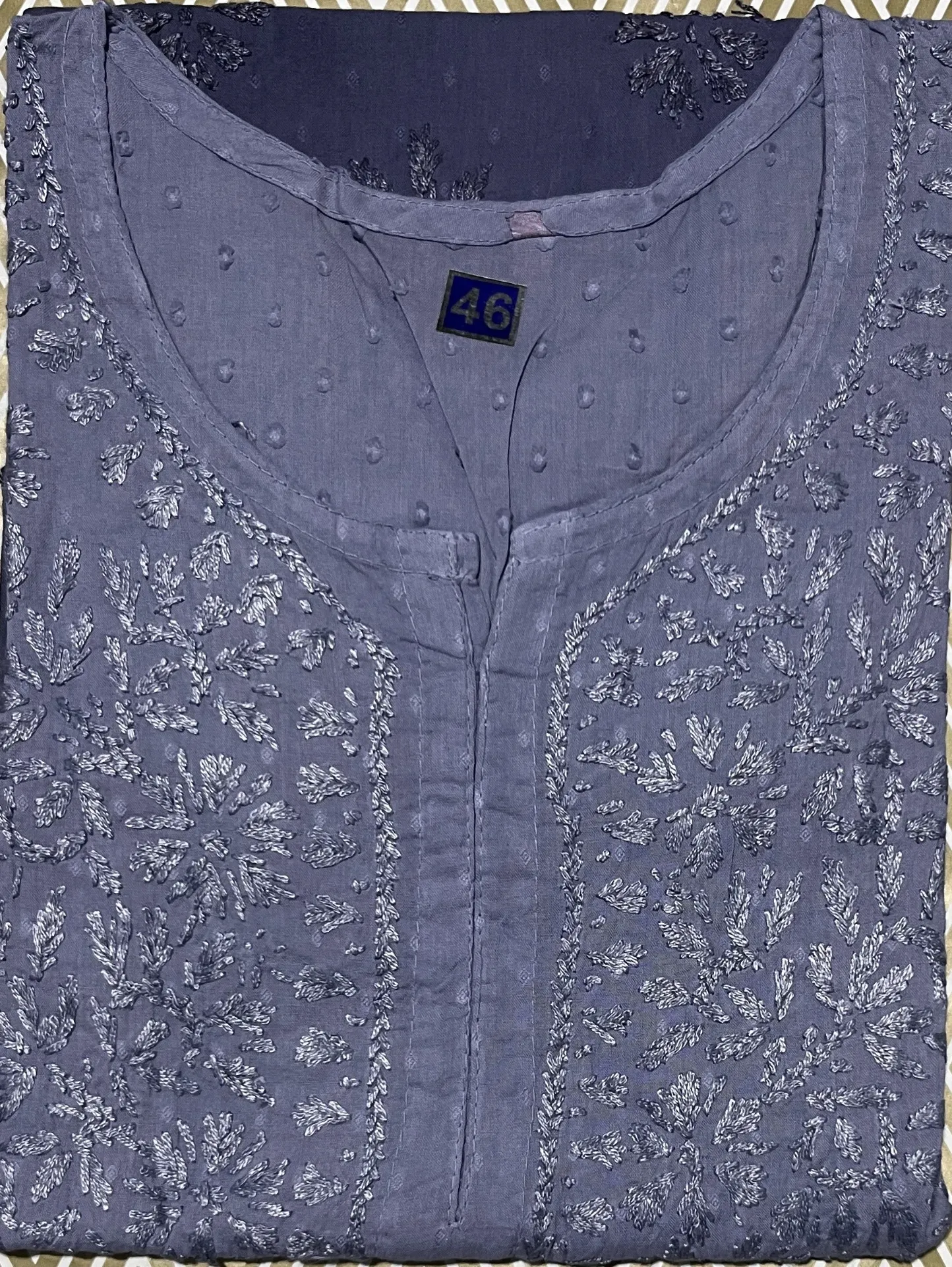 SK-050-Handcrafted Chikankari Dobby Cotton Short Kurti-Size 46