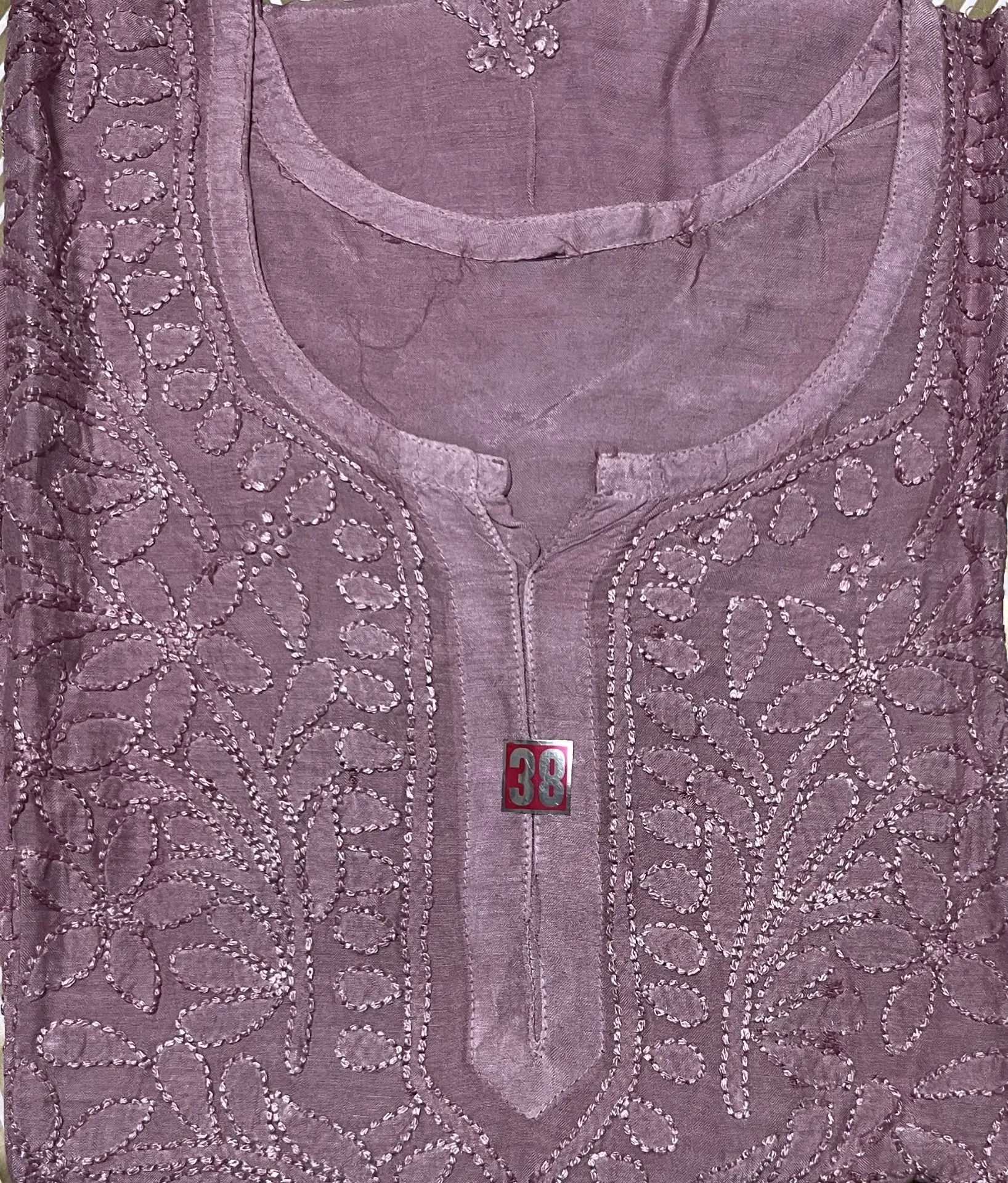 SK-051-Handcrafted Chikankari Malmal Cotton Short Kurti-Size 42