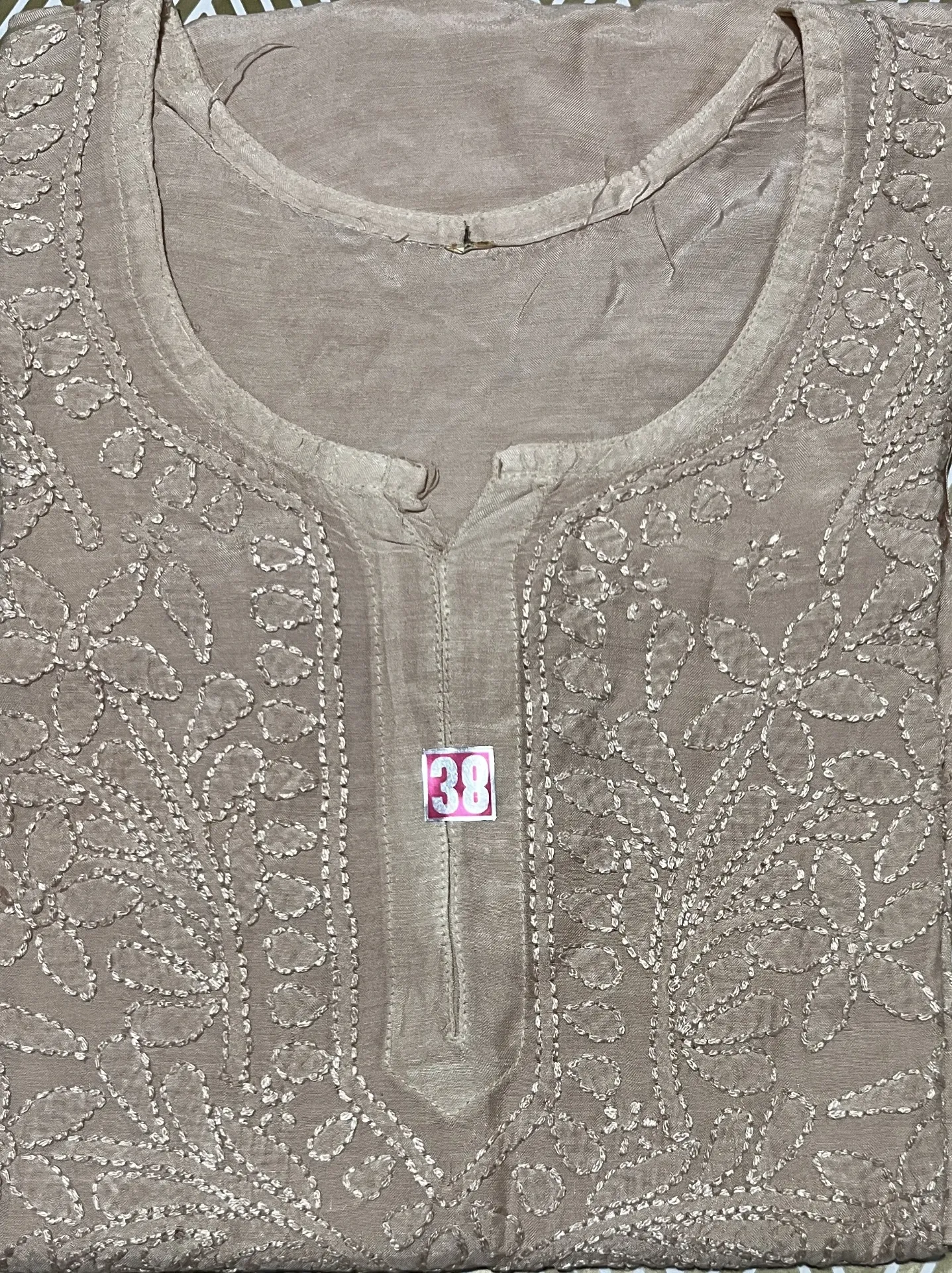 SK-054-Handcrafted Chikankari Malmal Cotton Short Kurti-Size 38