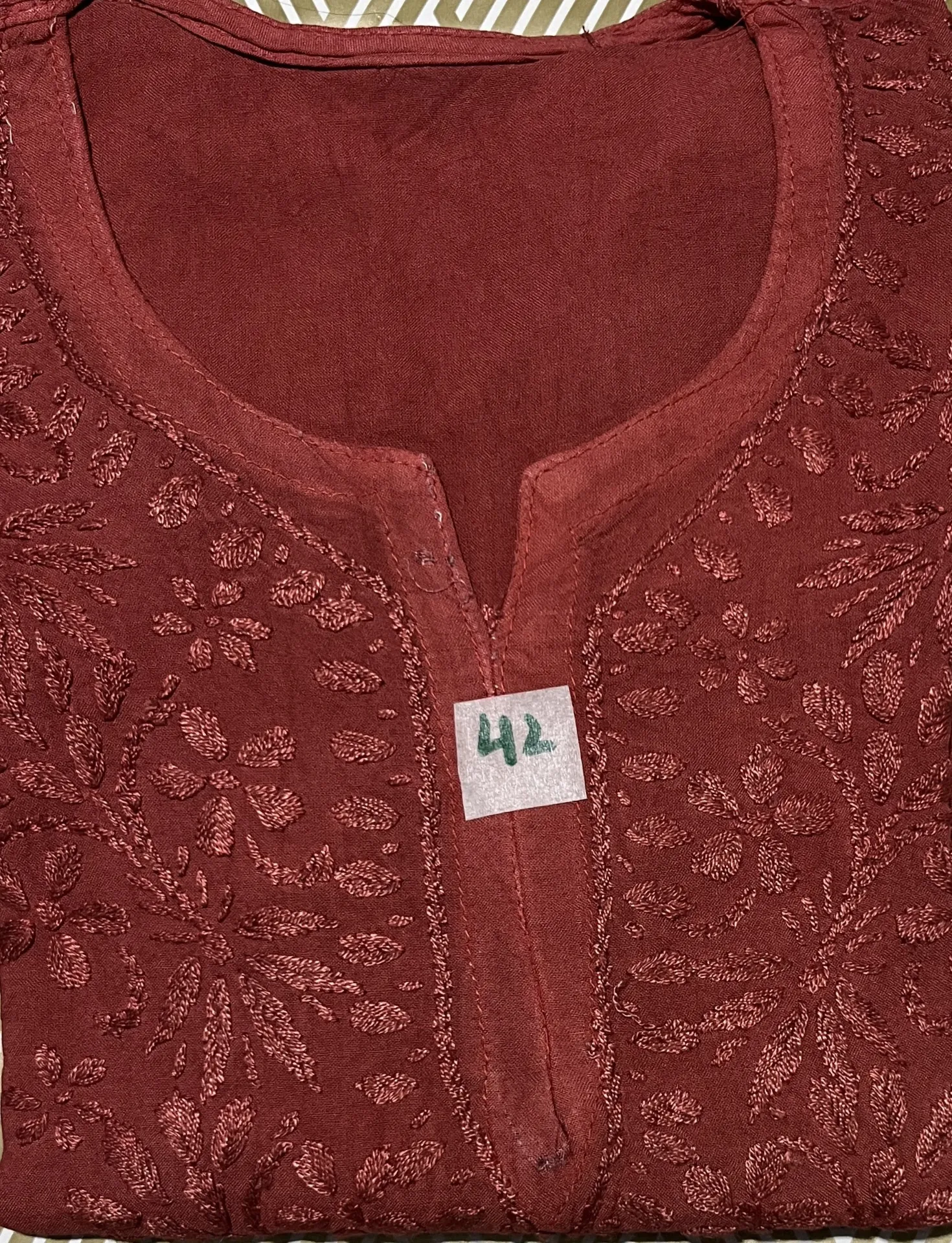 SK-058-Handcrafted Chikankari Malmal Cotton Short Kurti-Size42