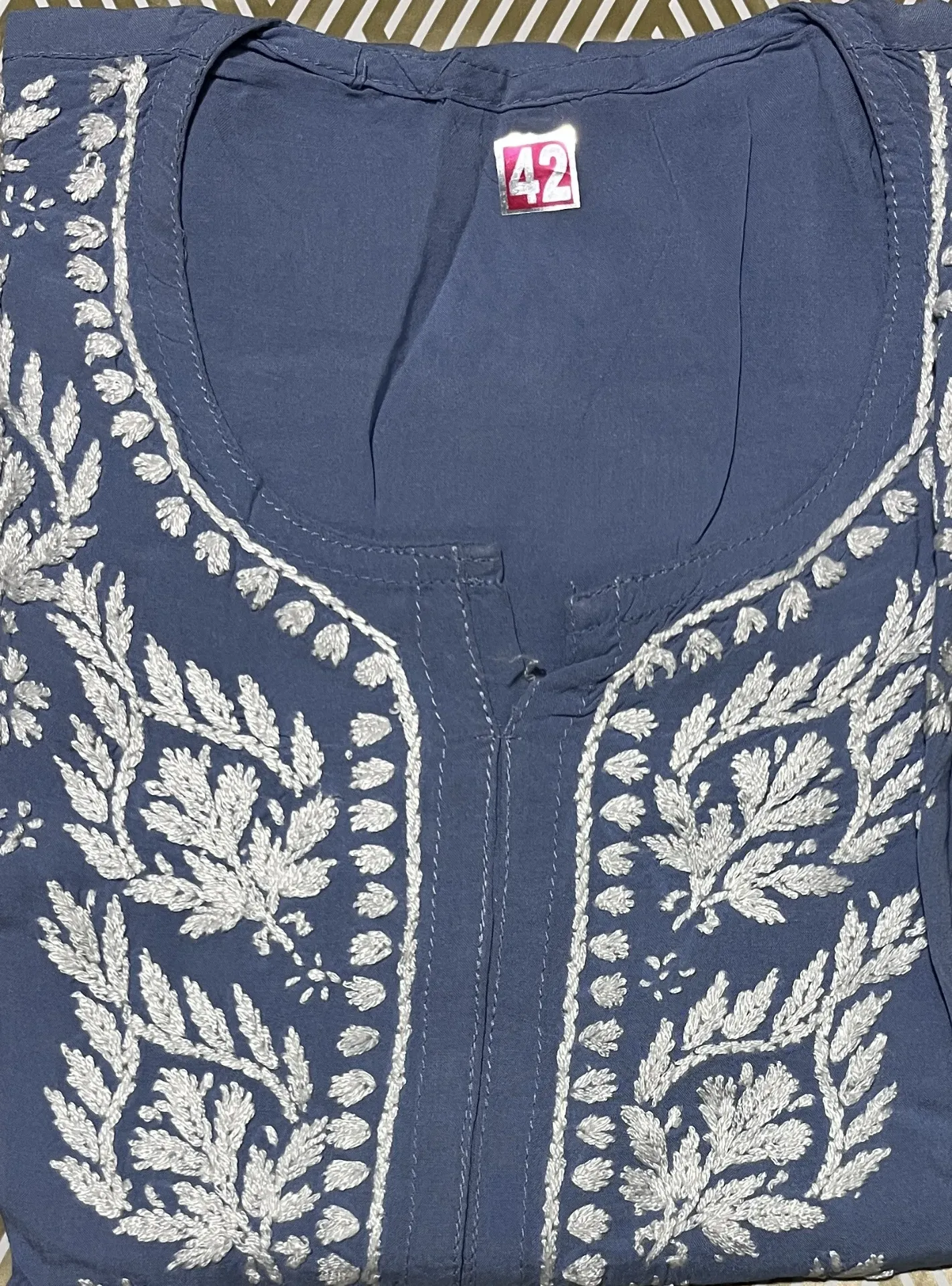 SK-060 -Handcrafted Chikankari Rayon Short Kurti-Size 42