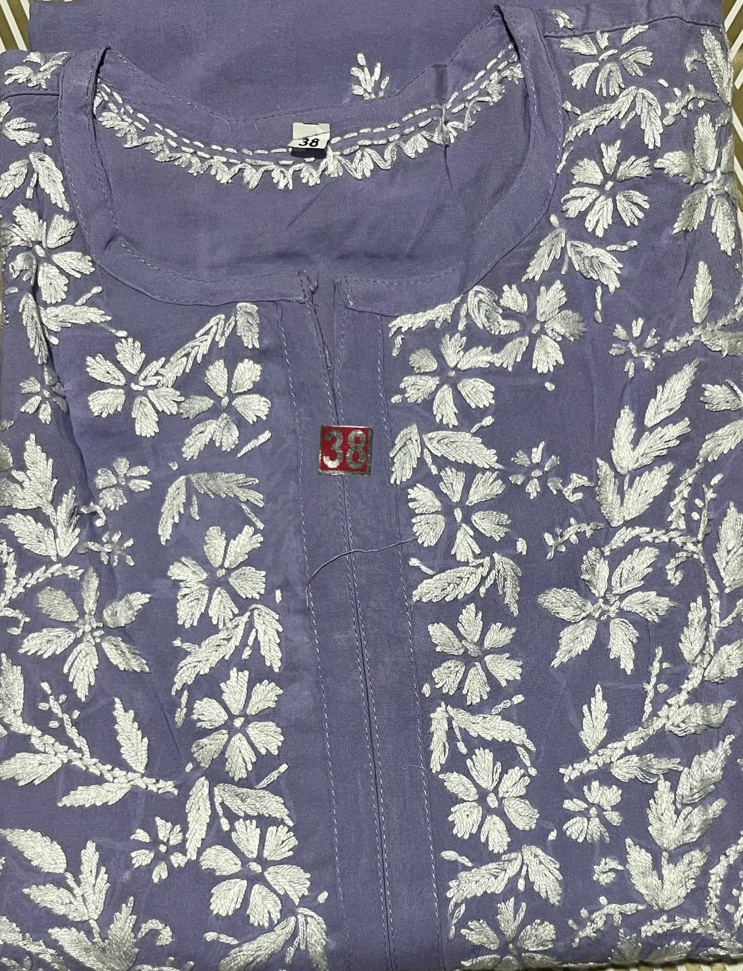 SK-062 -Handcrafted Chikankari Rayon Short Kurti-Size 38