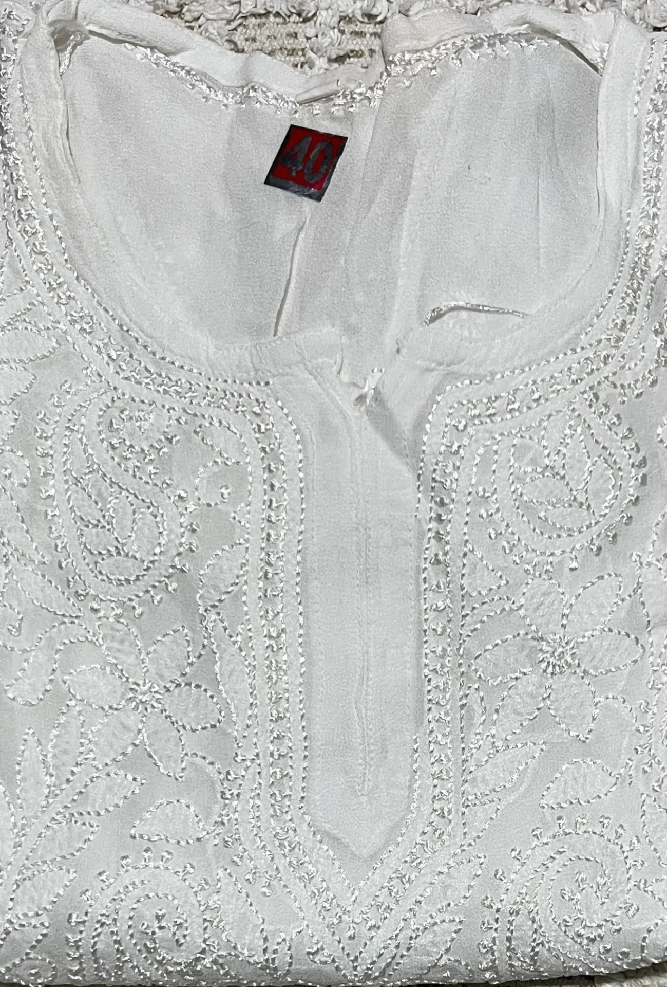 SK-066 -Handcrafted Chikankari Viscose Jaal Short Kurti-Size 40