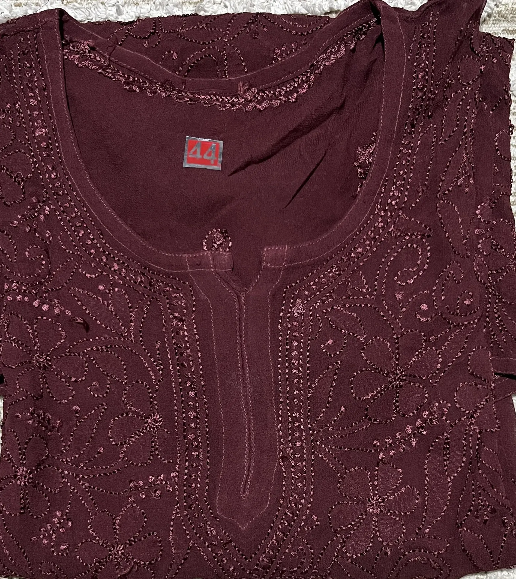 SK-064 -Handcrafted Chikankari Viscose Jaal Short Kurti-Size 44