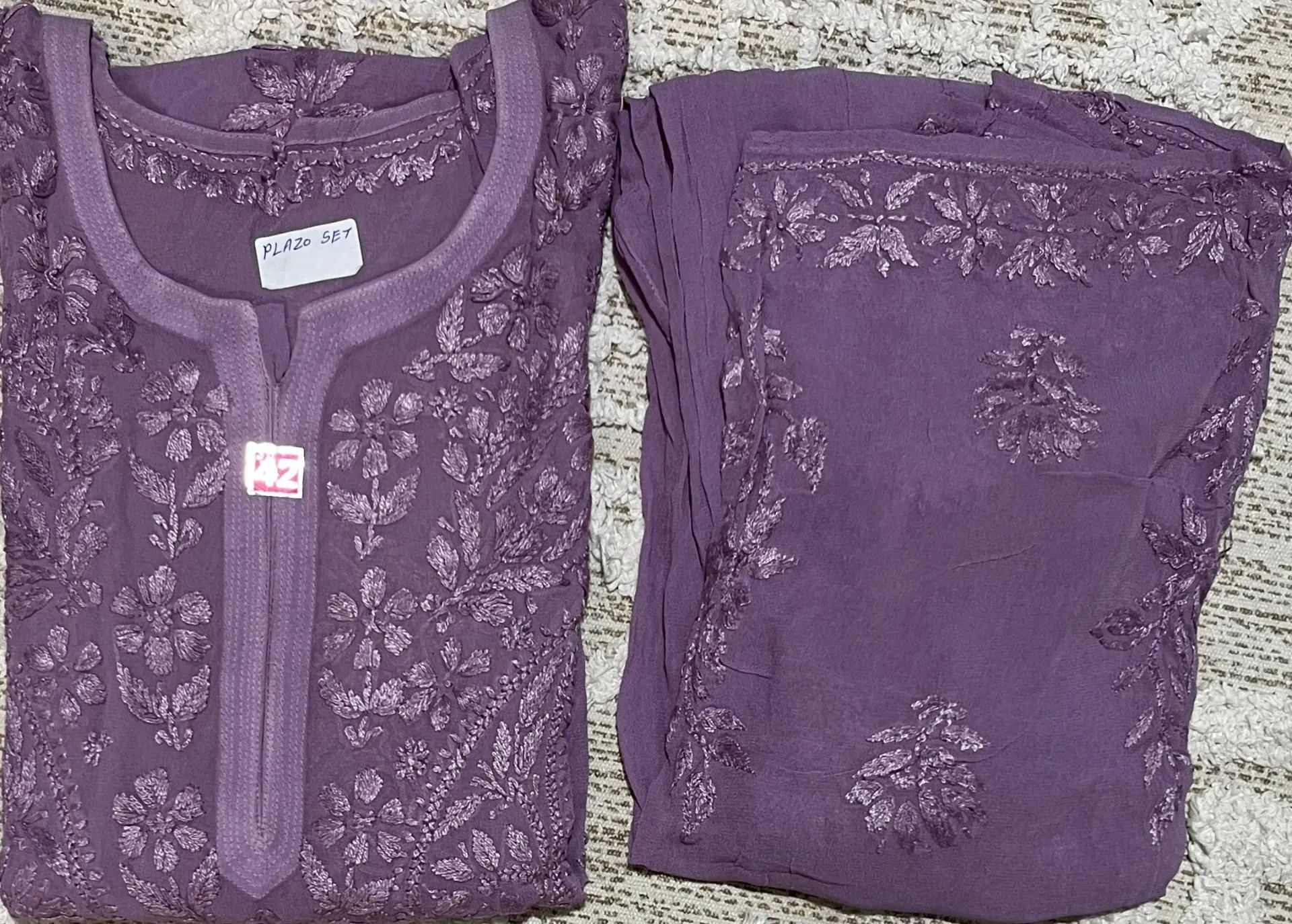 ST-004-Handcrafted Chikankari Viscos Palazzo Suite-Size 42