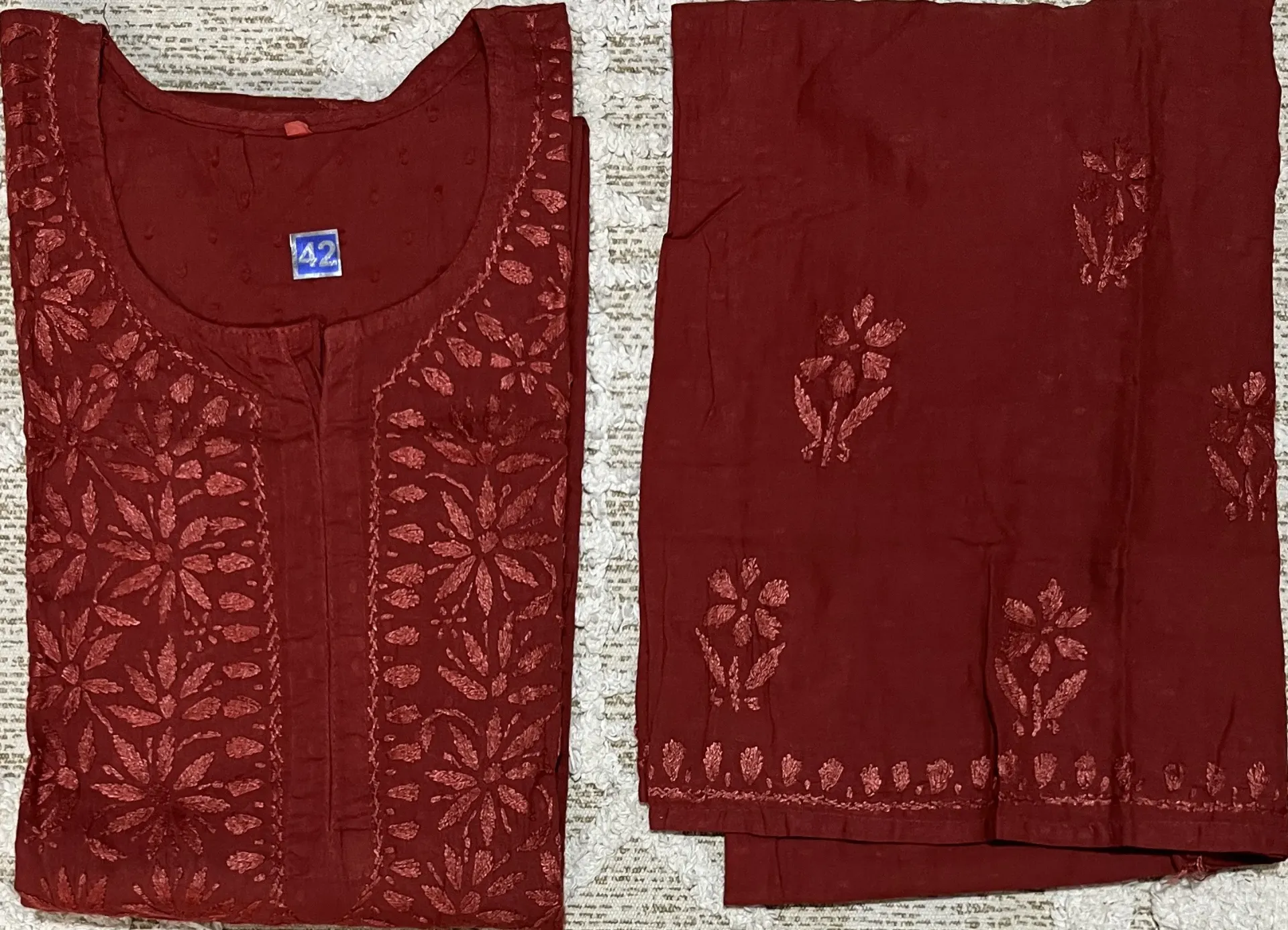 ST-005-Handcrafted Chikankari Dobby Cotton Palazzo Suite-Size 42