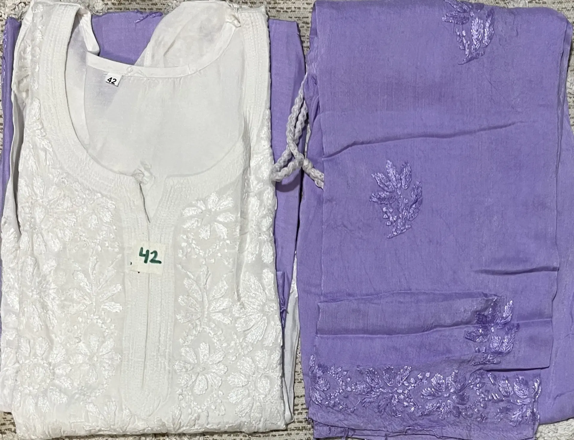 ST-007-Handcrafted Chikankari Malmal Palazzo Suite-Size 42