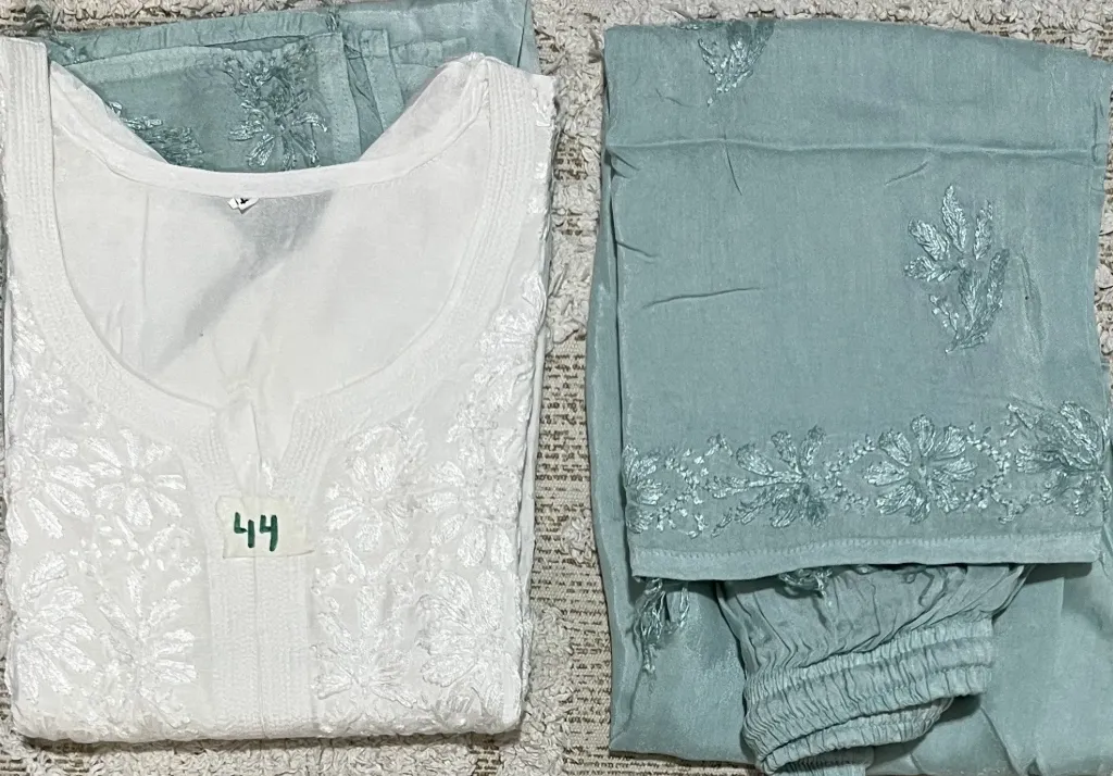 ST-008-Handcrafted Chikankari Malmal Palazzo Suite-Size 44